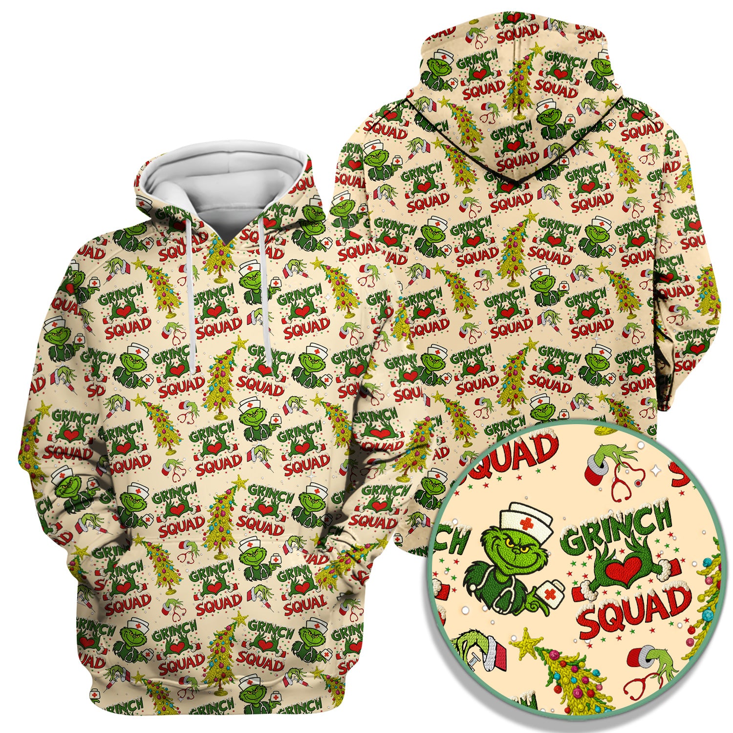Grinch Squad Christmas Scrub Shirt - Funny Holiday Scrub Top for Nurses - Multi Color Nursing Work Shirt with Pockets