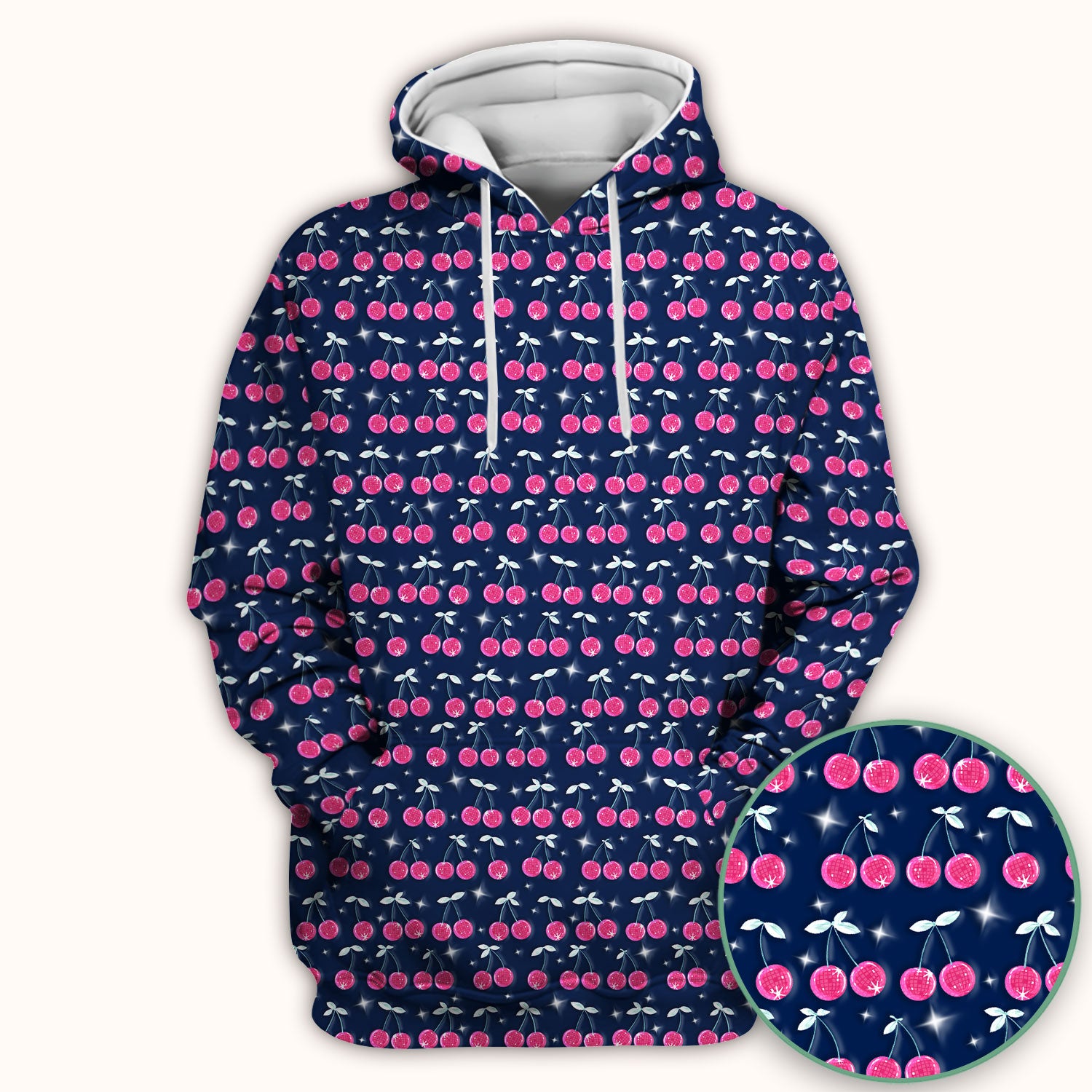 Pink Cherry Sparkle Print Scrub Top, Comfortable Scrubs for Nurses