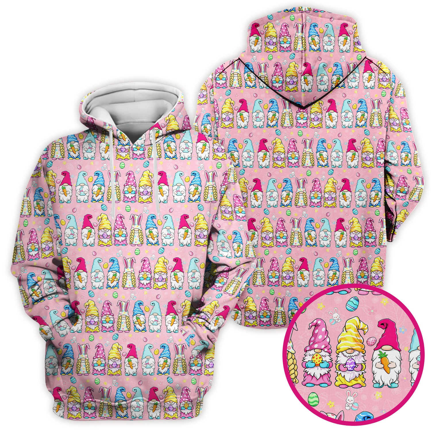 Colorful Easter Gnome Bunny Eggs Print Scrub Top, Comfortable Scrubs for Nurses