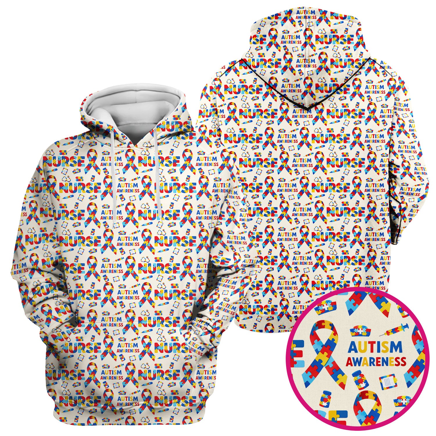 Autism Awareness Nurse Puzzle Ribbon Print Scrubs, Comfortable Scrubs for Nurses