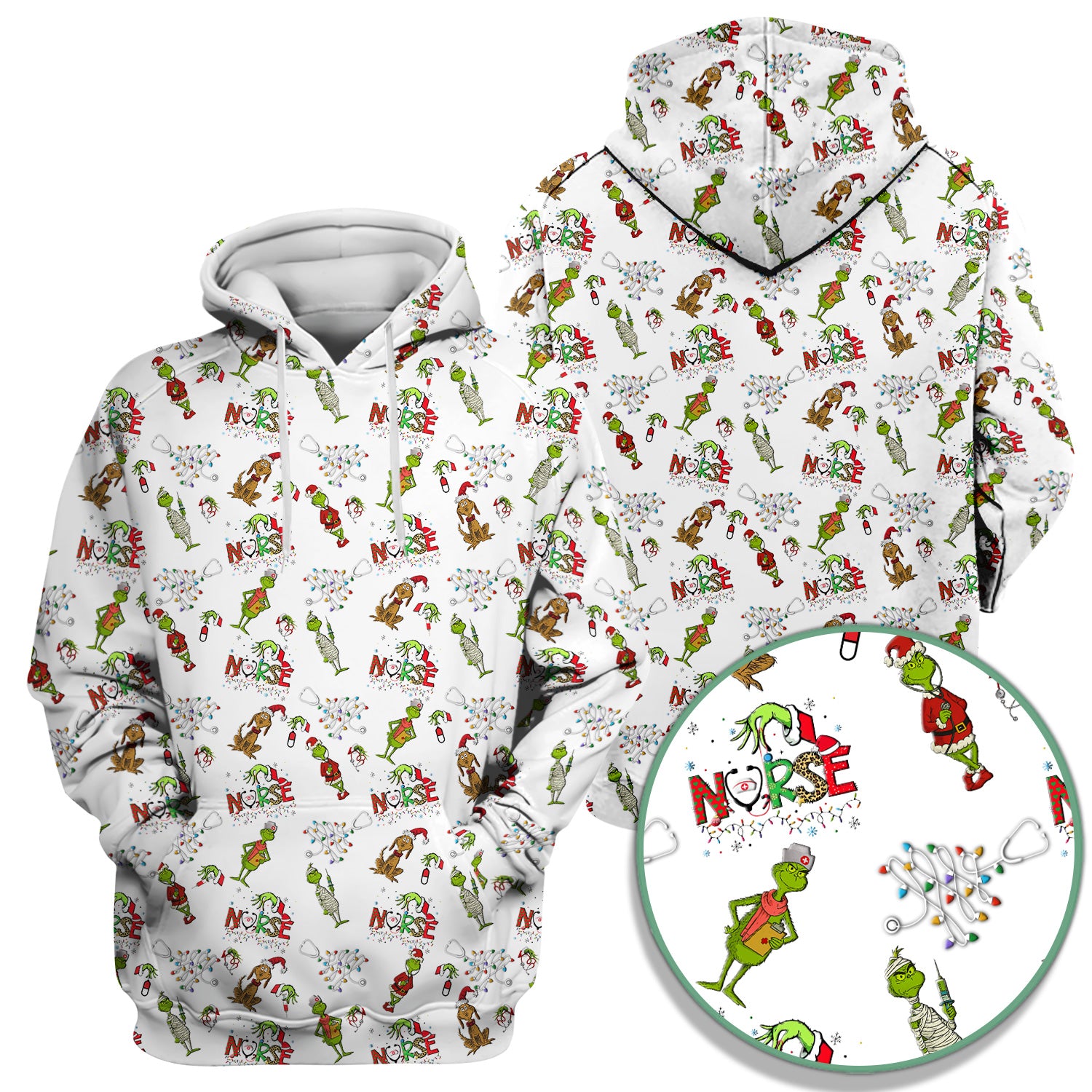 Grinch Christmas Nurse Scrub Shirt - Funny Holiday Scrub Top for Women - Multi Color Nursing Work Shirt with Pockets