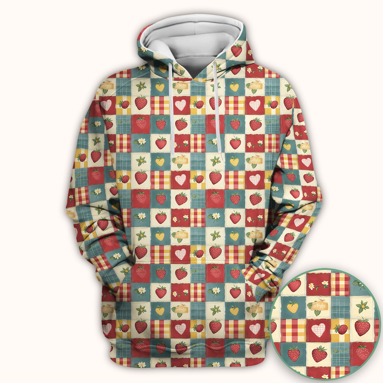 Cute Strawberry Floral Patchwork Pattern Scrubs Top, Comfortable Scrubs for Nurses
