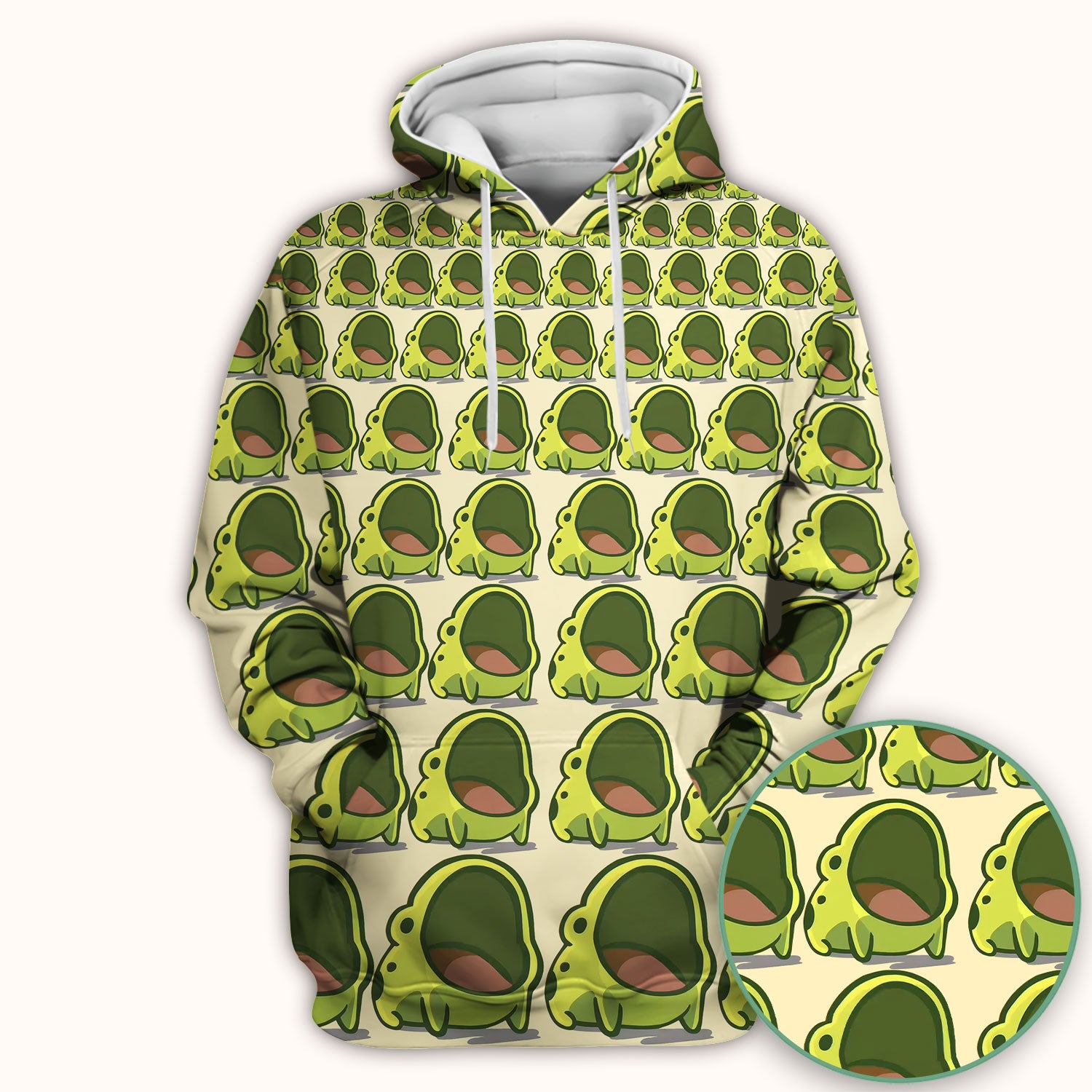 Cute Green Frog Cartoon Pattern Scrub Top, Breathable Fabrics Nursing Uniform