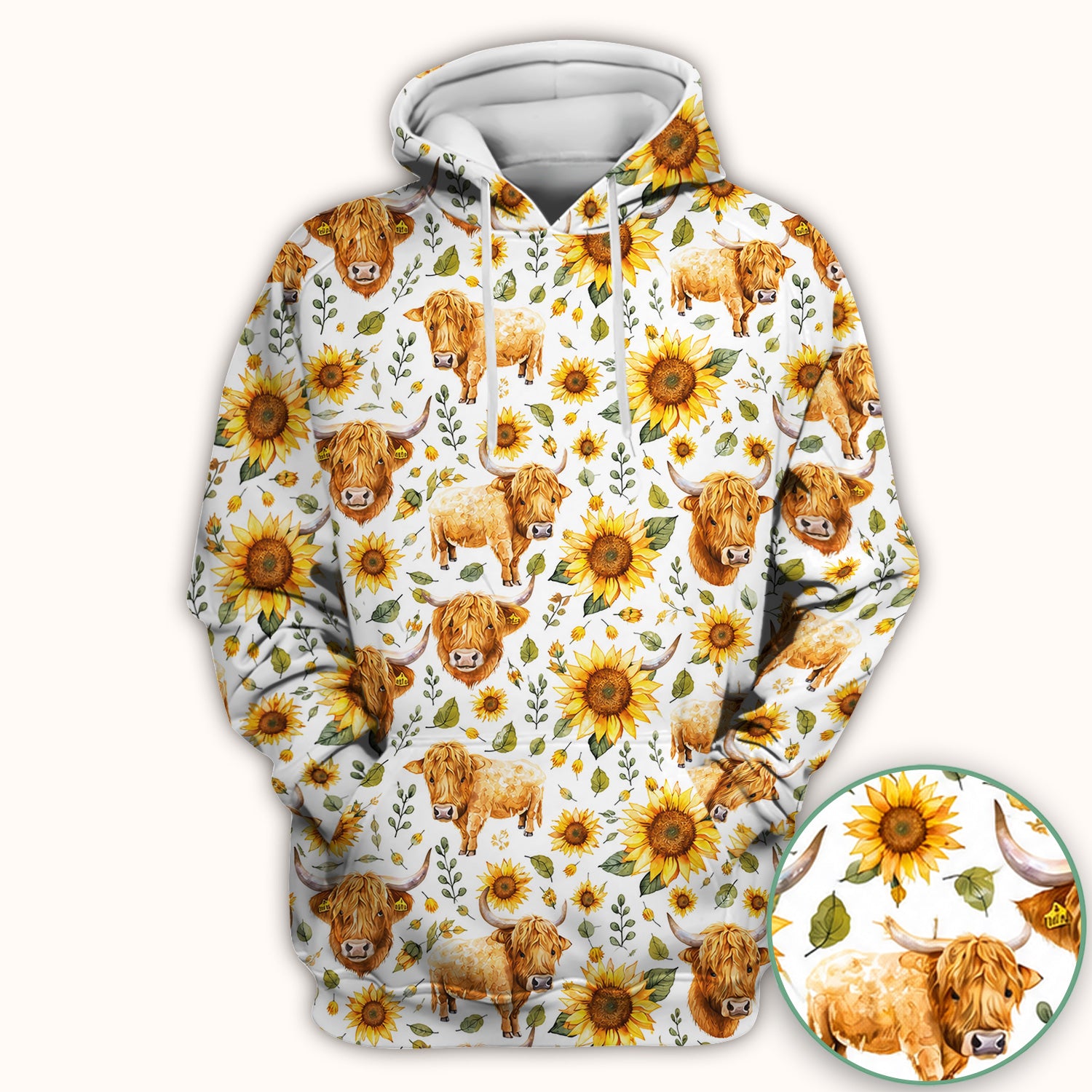 Highland Cow Sunflower Pattern Scrub Top, Comfortable Scrubs for Nurses