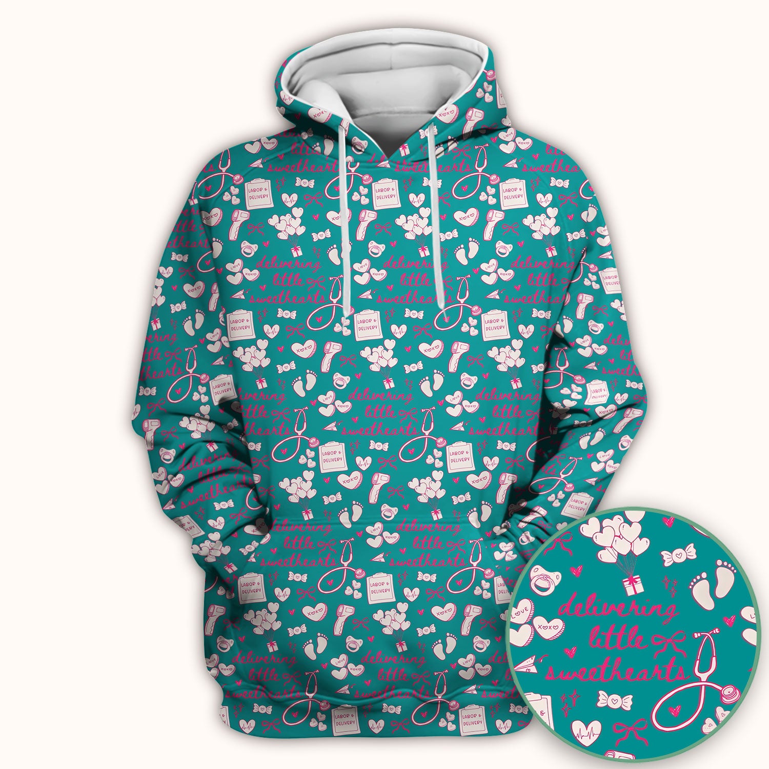 Valentine Labor And Delivery Scrub Top, XOXO Pattern Scrub Shirt, Breathable Fabrics Nursing Uniform For Women