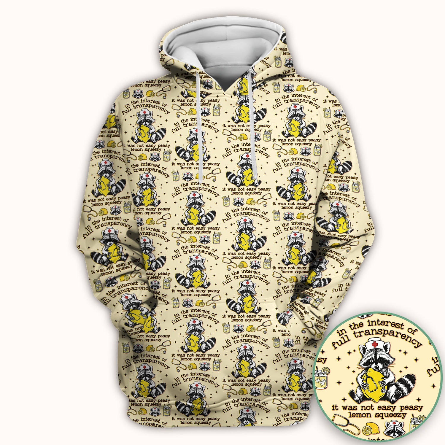 Raccoon Lemon Quote Medical Humor Pattern Scrub Top, Breathable Fabrics Nursing Uniform