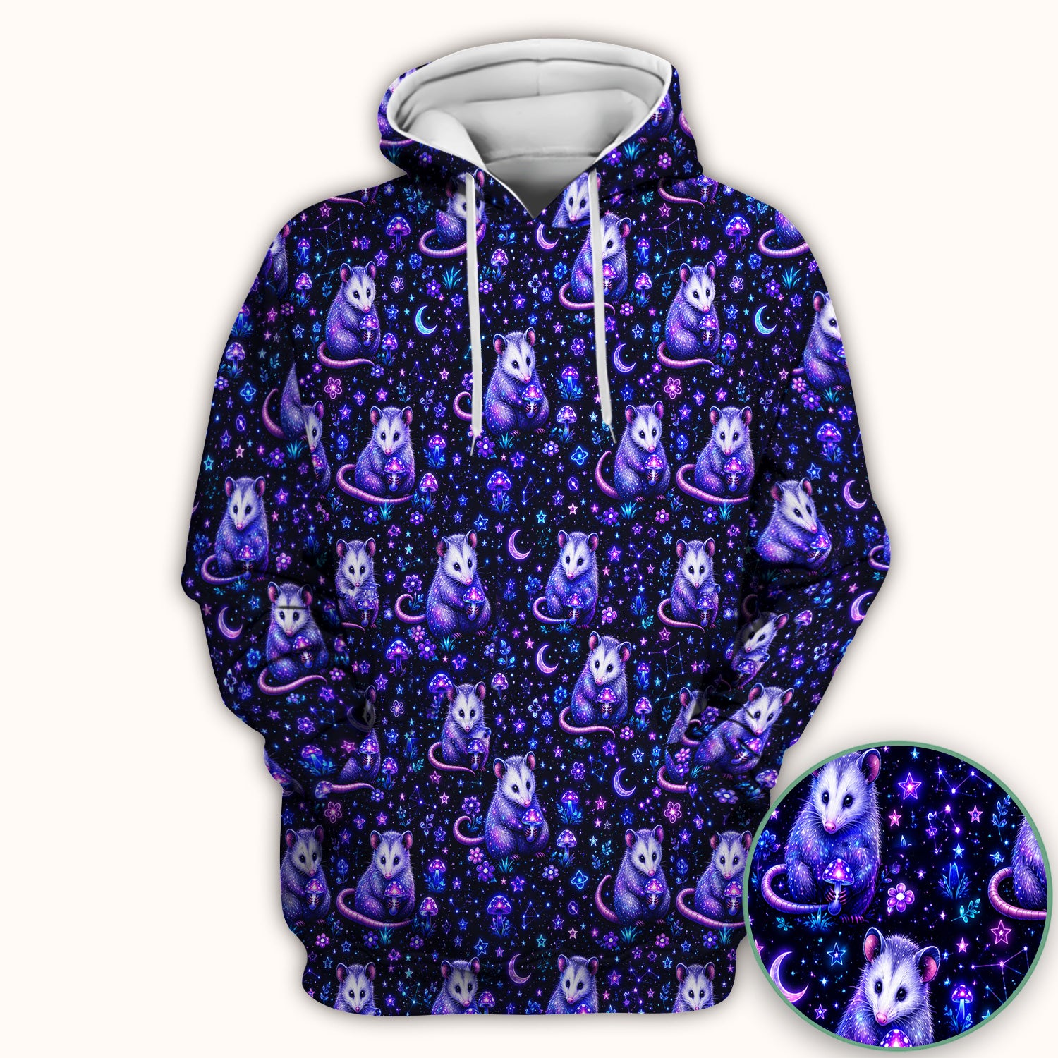 Neon Opossum Mushroom Galaxy Pattern Scrub Top, Comfortable Scrubs for Nurses