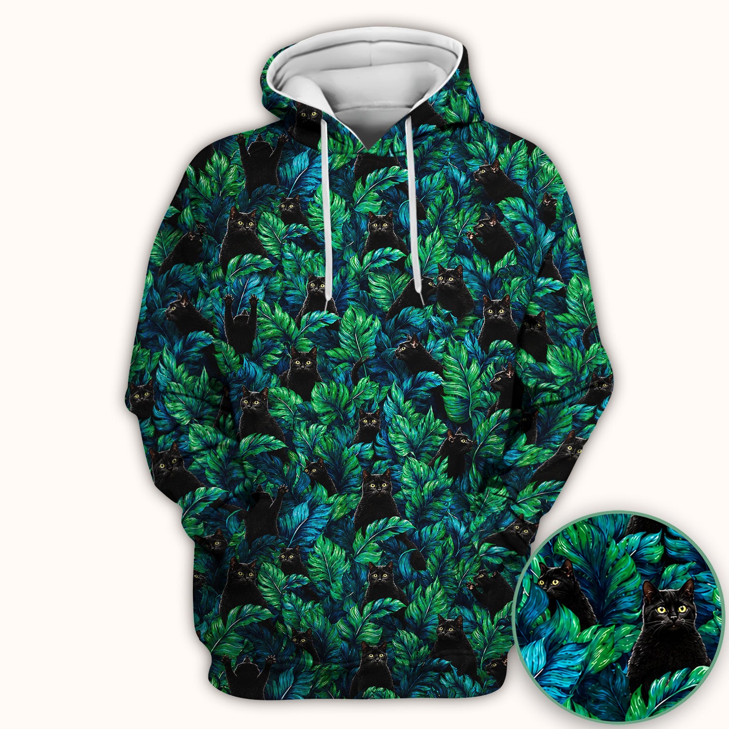 Black Cat Tropical Jungle Leaves Pattern Scrub Top, Comfortable Scrubs for Nurses