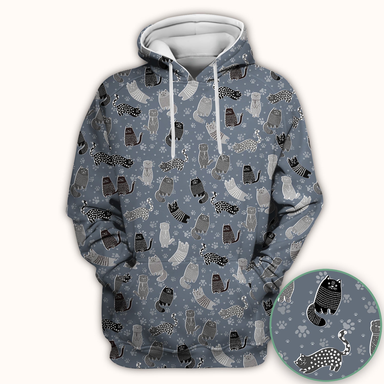 Cute Cat and Paw Print Pattern Scrub Top, Breathable Fabrics Nursing Uniform