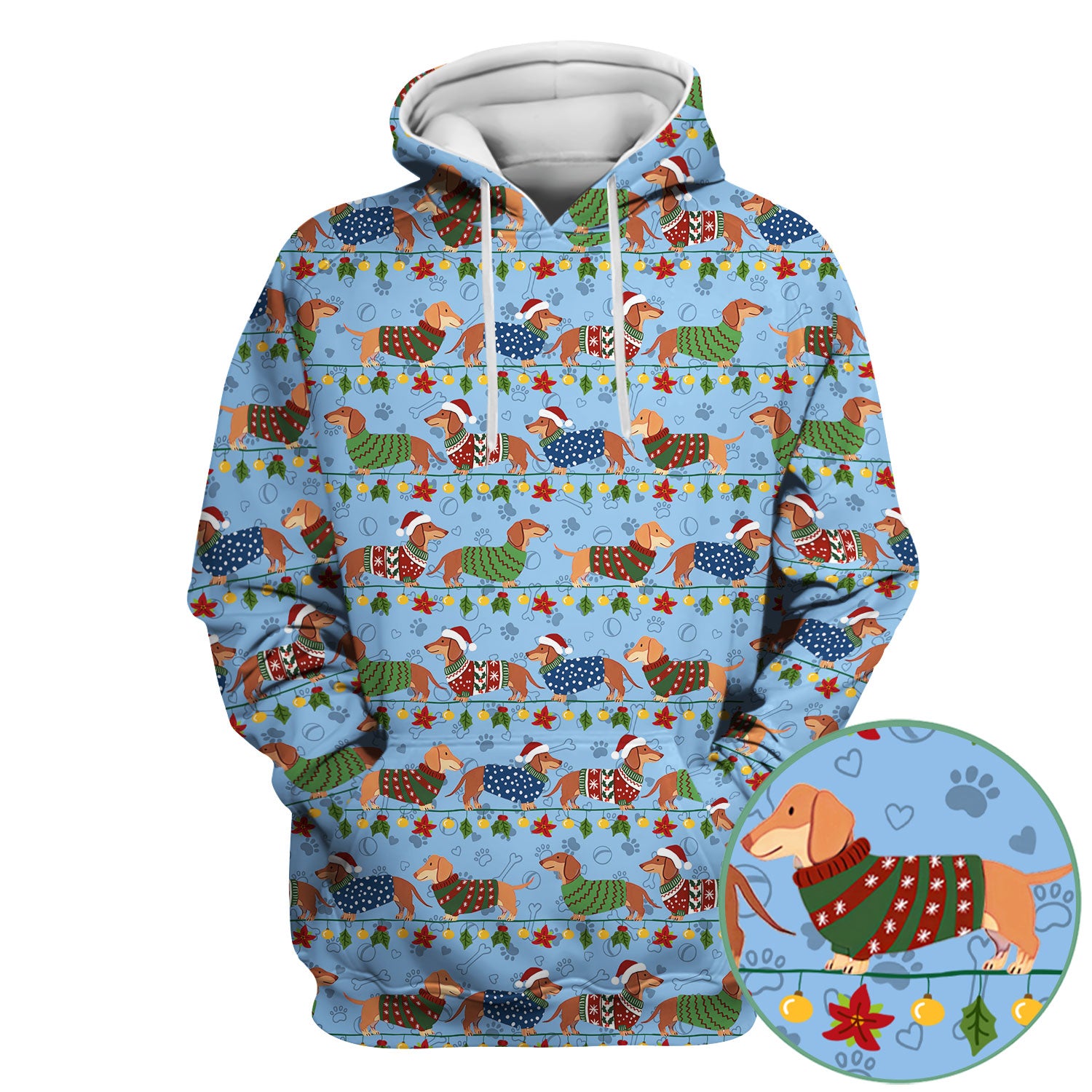 Christmas Dachshund Scrub Top - Cute Dog Print Scrubs for Women, Men Multi Color - Holiday Scrub Shirt Gift for Nurse, CNA, RN, Doctor