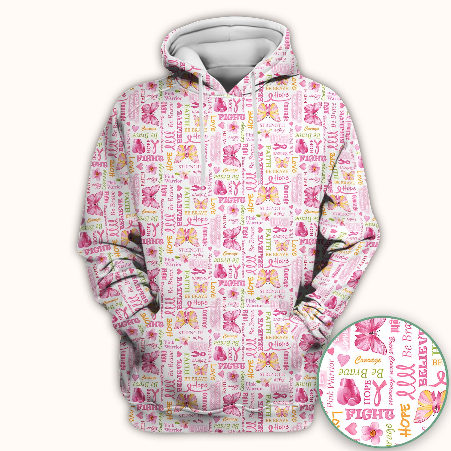 Pink Ribbon Butterfly Print Scrub Top, Comfortable Scrubs for Nurses