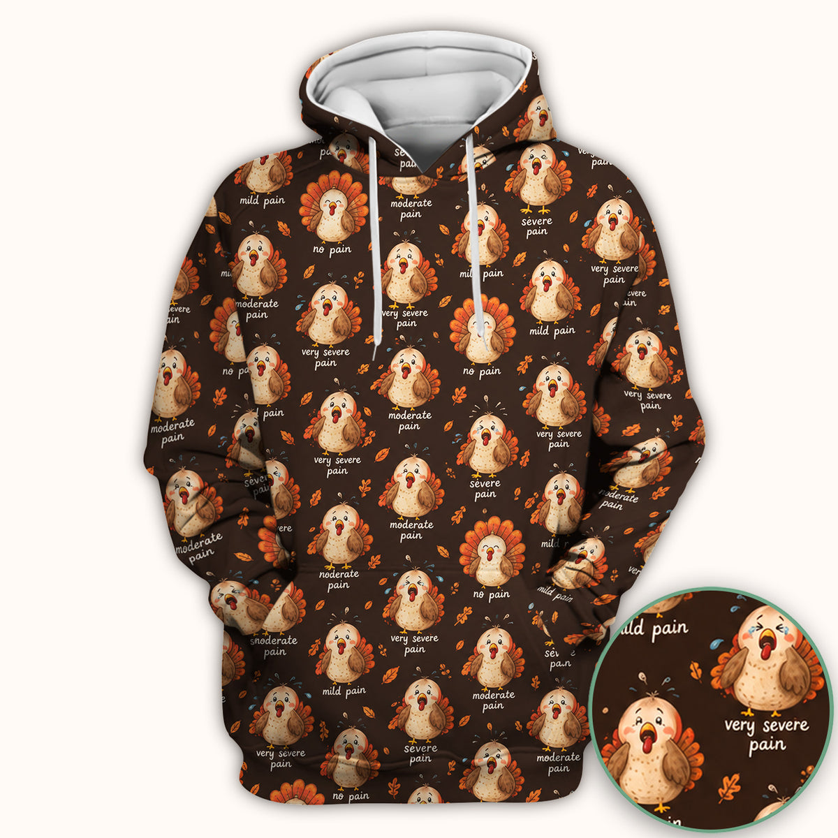Funny Thanksgiving Turkey Pain Scale Pattern Scrub Top, Comfortable Scrubs for Nicu Nurses