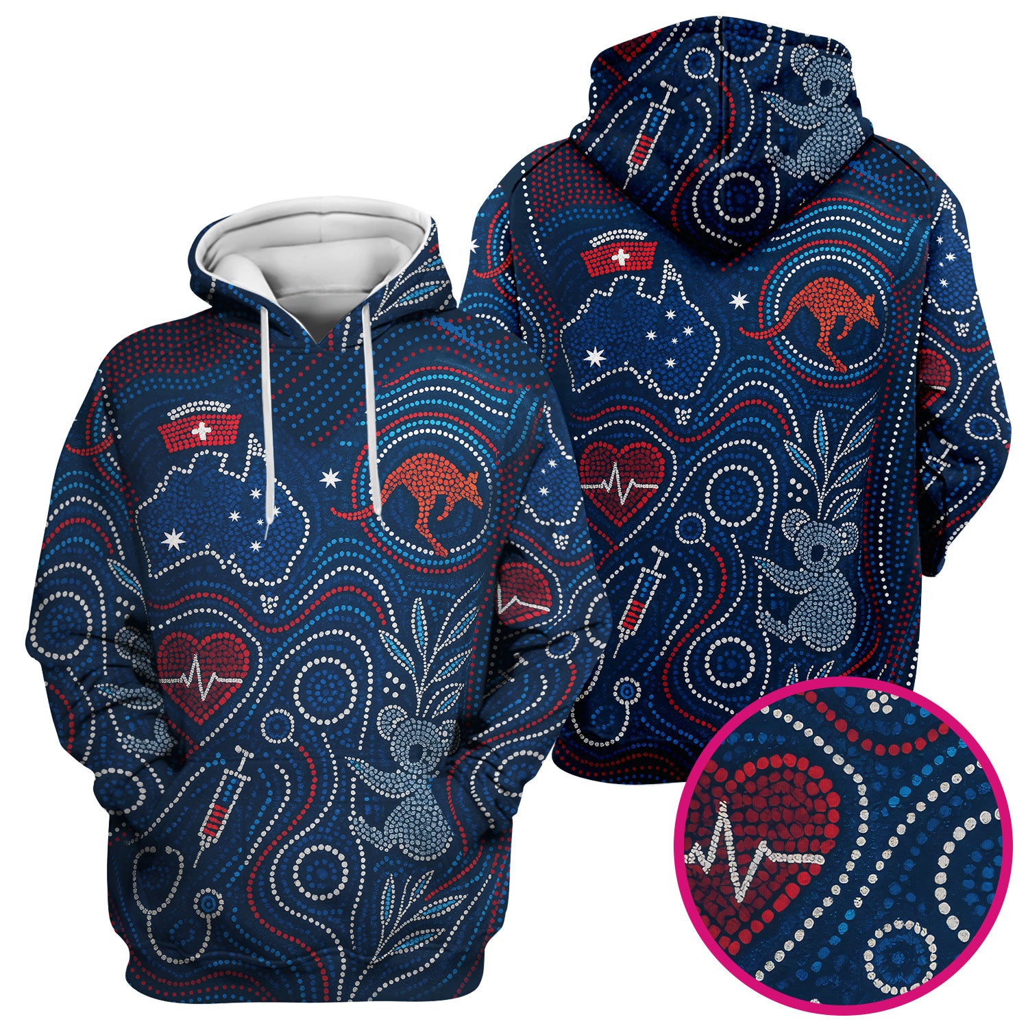 Aboriginal Dot Art Nurse Scrub Top, Australian Kangaroo With Koala Pattern Shirt,  Breathable Fabrics Nursing Uniform