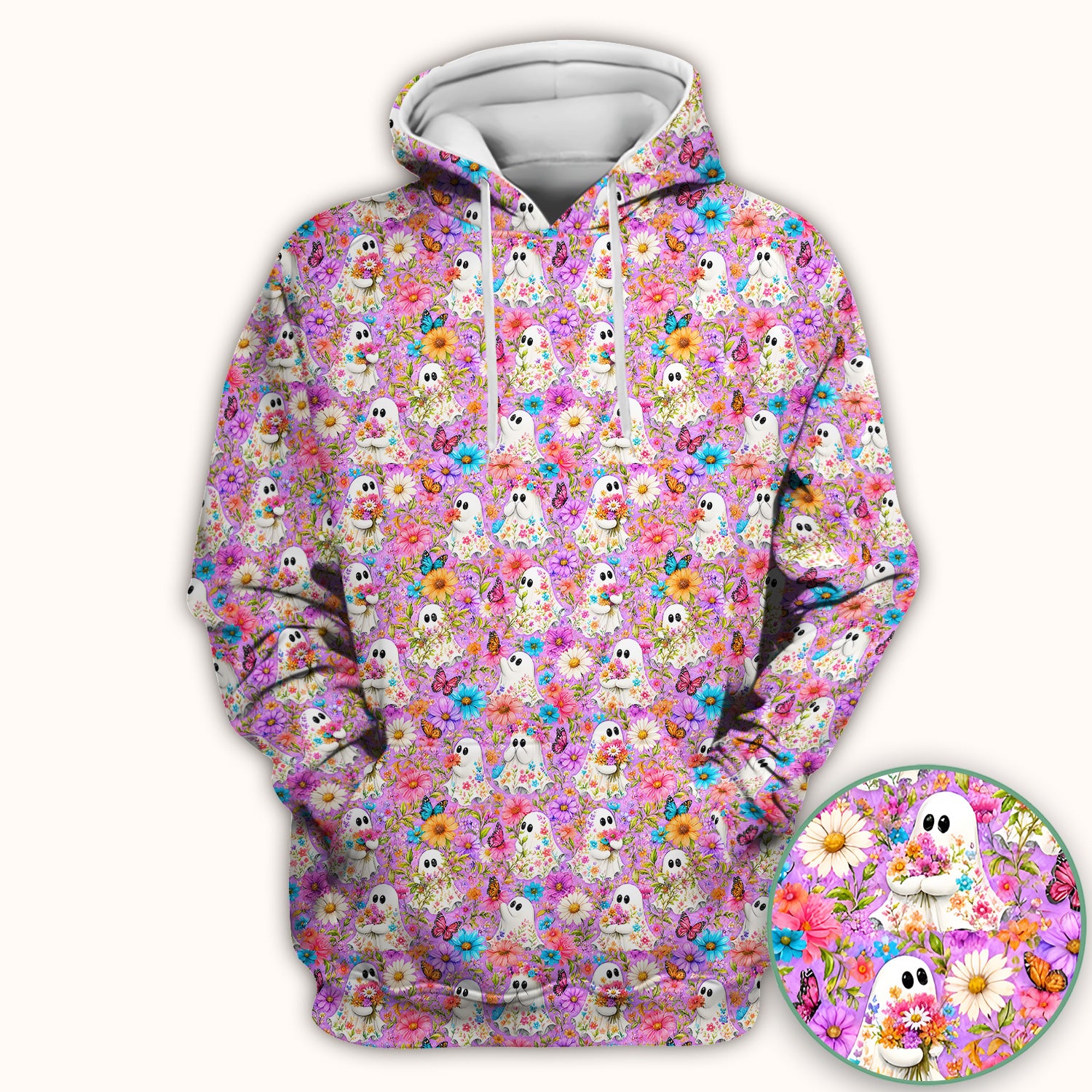 Cute Halloween Floral Ghosts And Butterflies Scrub Top, Comfortable Scrubs for Nurses