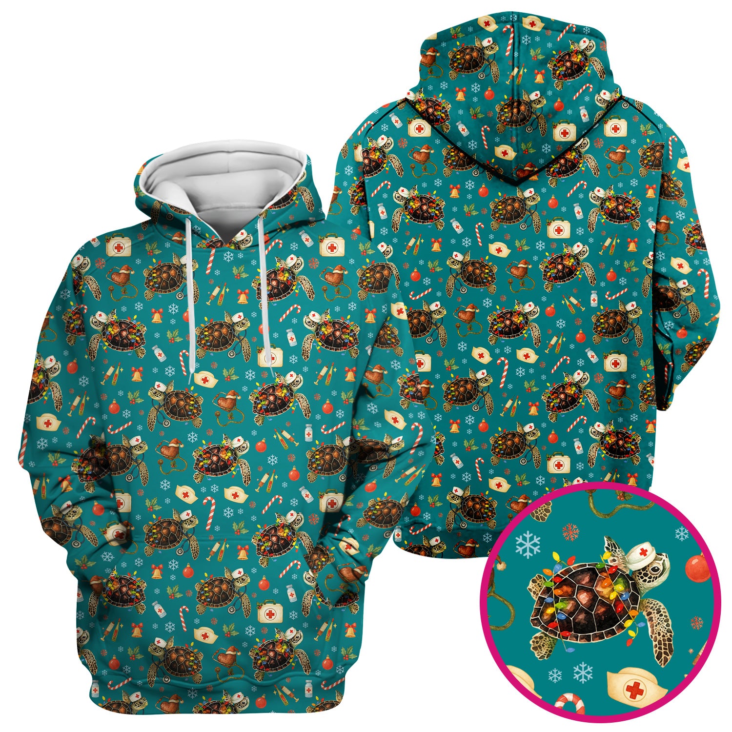 Funny Christmas Scrub Top - Sea Turtle with Xmas Lights Shirt - Holiday Nurse Scrubs for Women