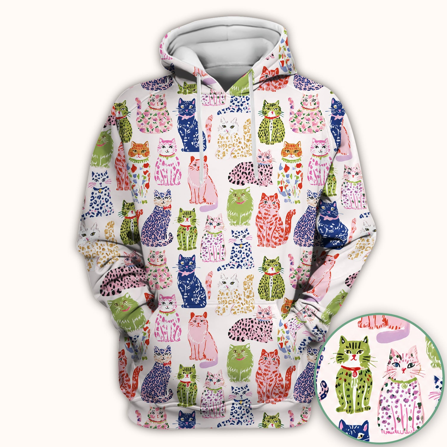 Colorful Cat with Playful Pet Scrub Top, Comfortable Scrubs for Nurses