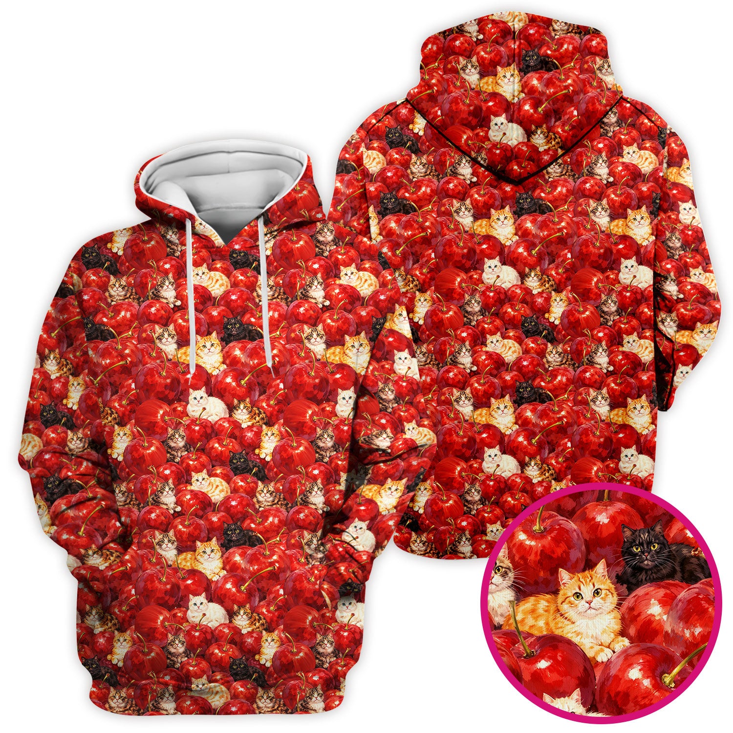 Cute Cat Cherry Pattern Scrub Top,  Comfortable Scrubs for Nurses