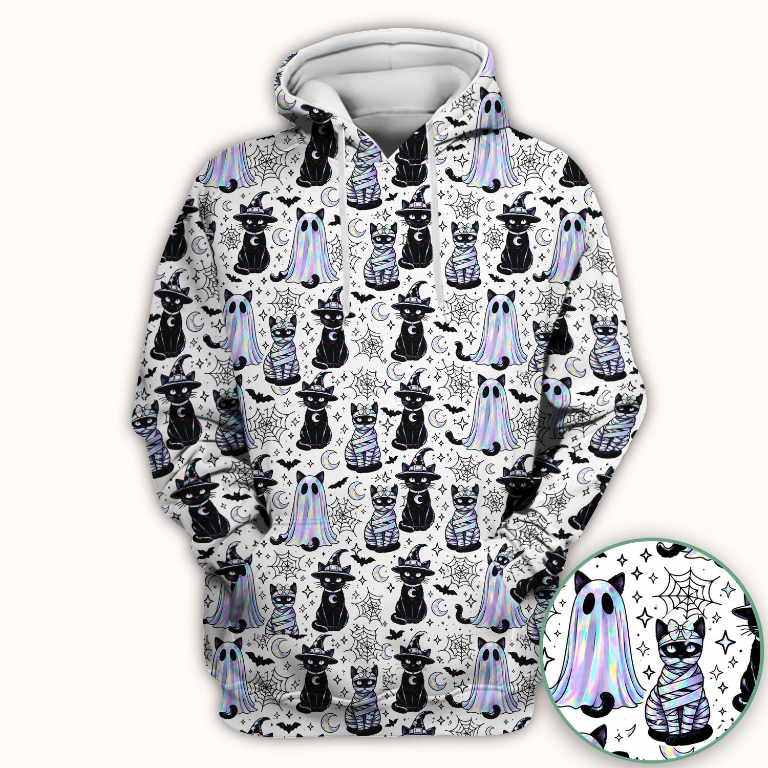 Ghost Witch Cat Pattern Scrub Top, Comfortable Scrubs for Nurses