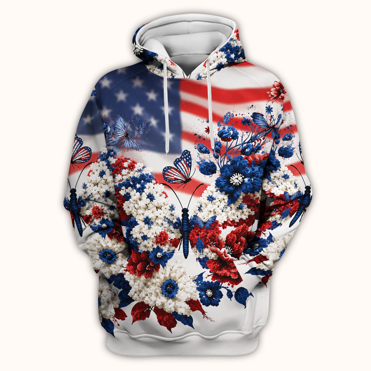 Patriotic Butterfly with Floral Print Scrub Top, Comfortable Scrubs for Nurses