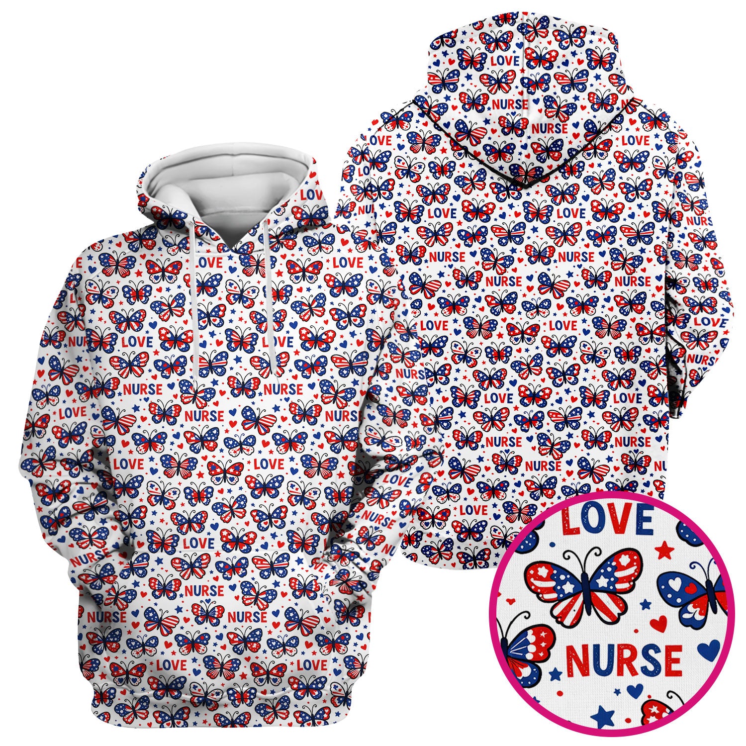 USA Patriotic Butterfly Nurse Scrub Top, Comfortable Uniform Scrubs For Nursing