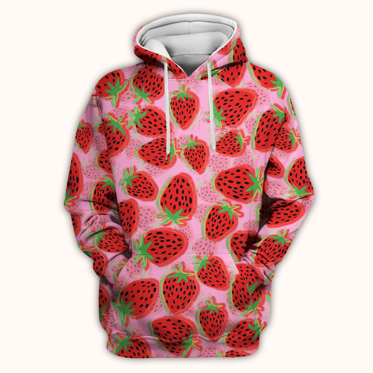 Pink Strawberry Pattern Scrub Top, Comfortable Scrubs for Nurses