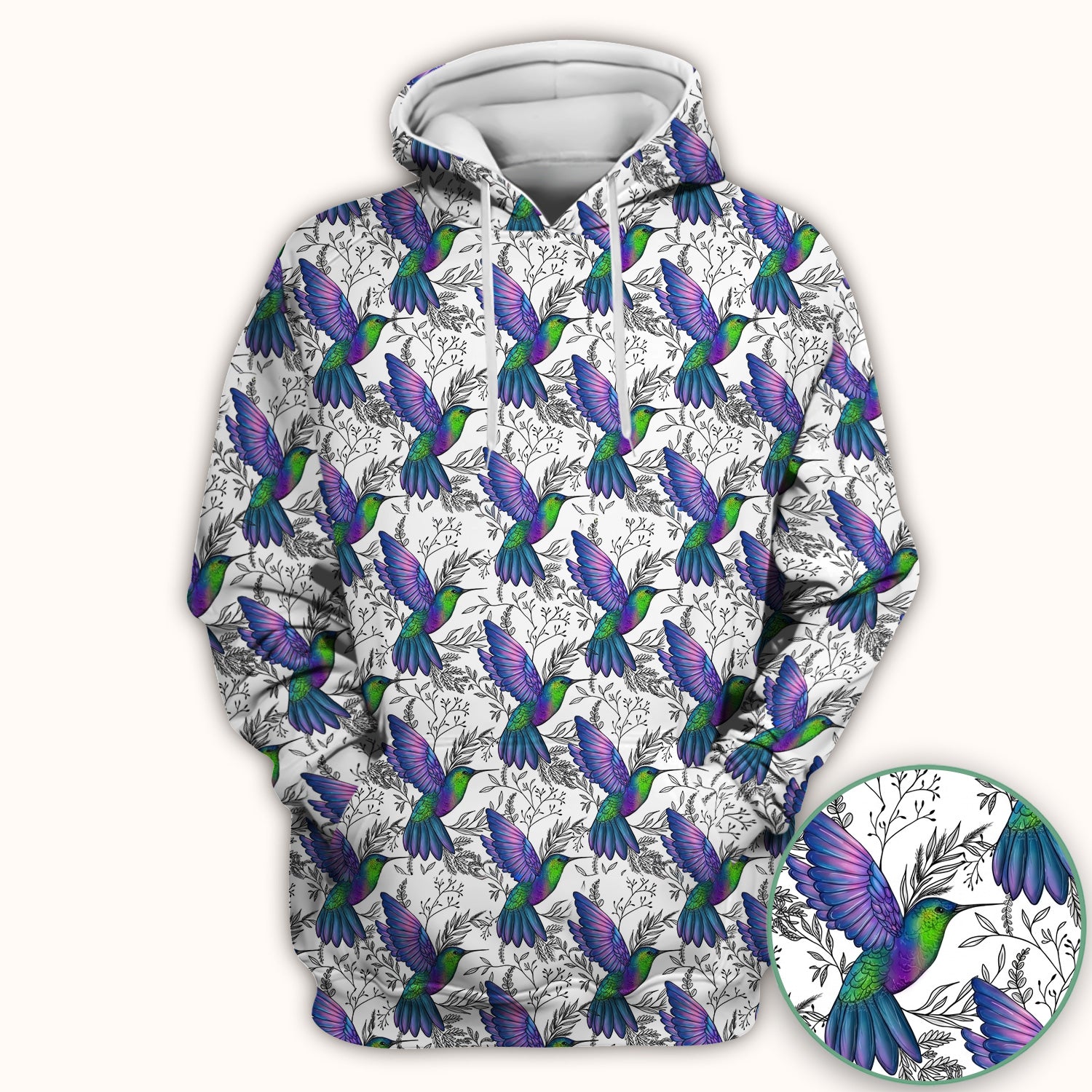 Colorful Hummingbird Flying Botanical Pattern Scrub Top, Comfortable Scrubs for Nurses