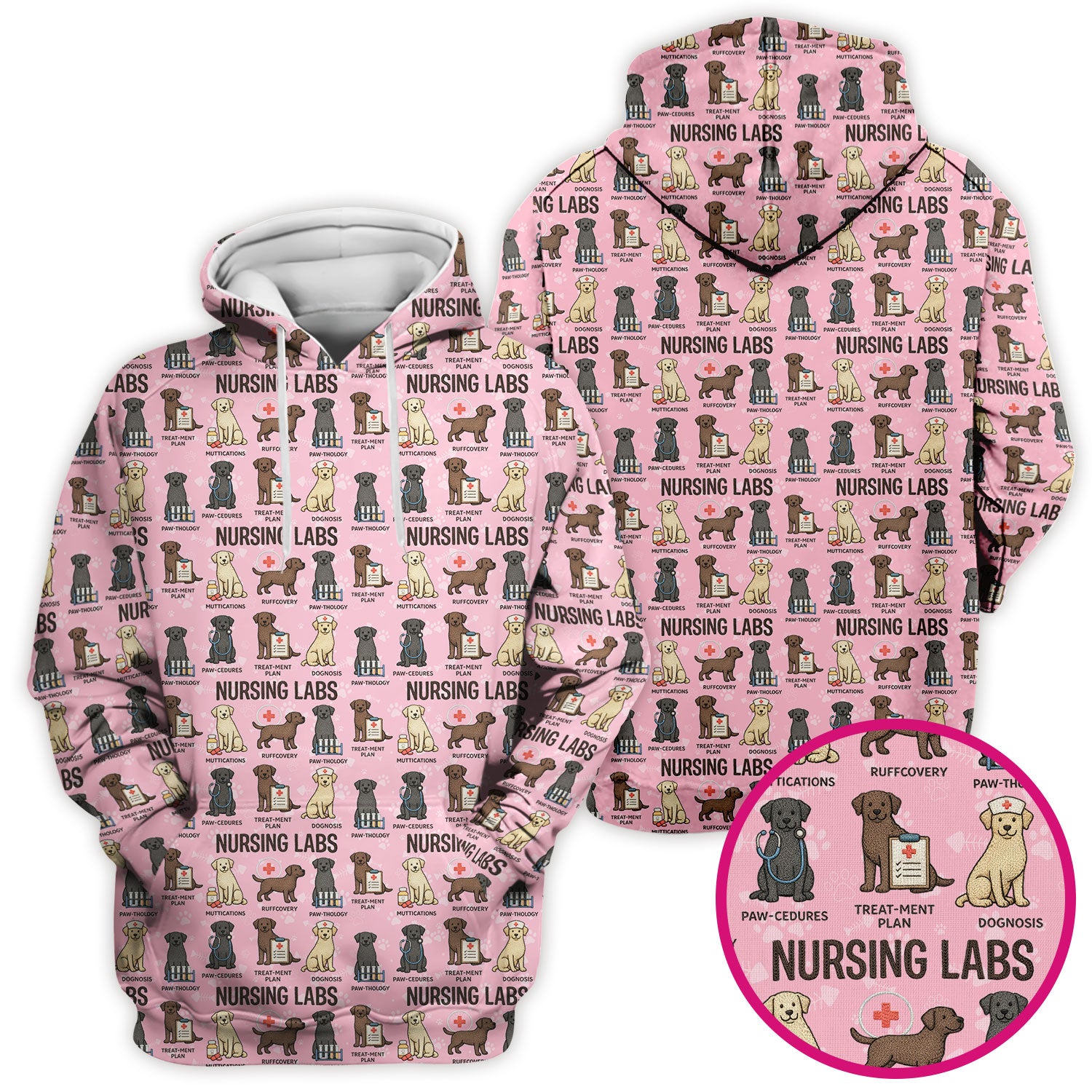 Playful Nursing Labs Dog Pattern Scrub Top, Comfortable Scrubs for Nurses