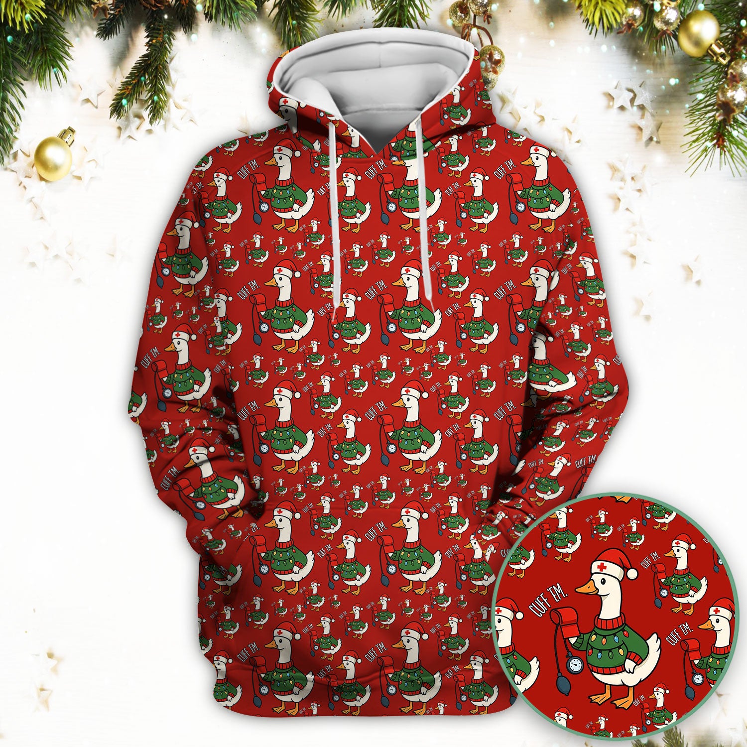 Nurse Christmas Duck Scrub Top, Cute Goose Pattern Scrub Shirt, RN LPN CNA Nursing Uniform