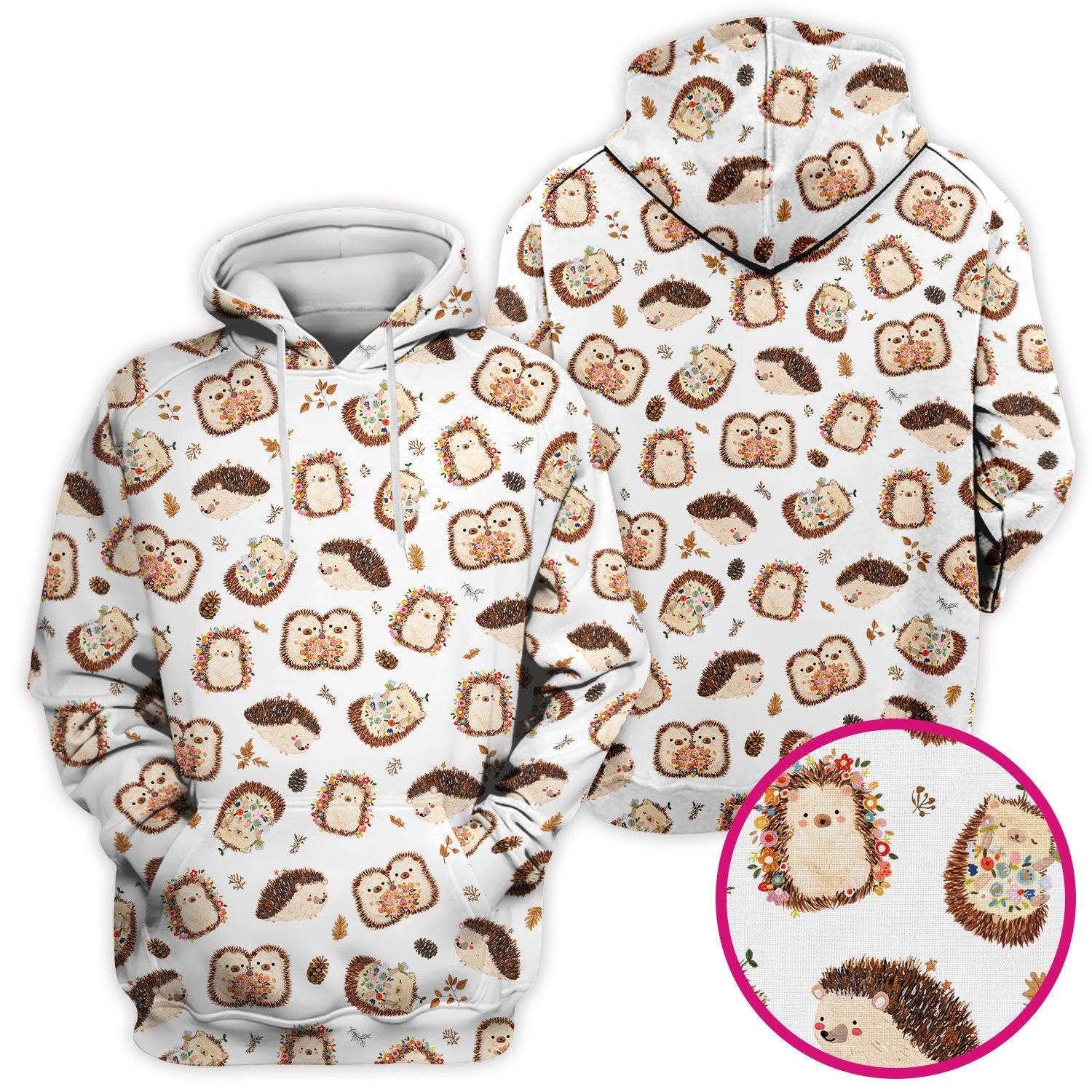 Cute Hedgehog Floral Scrub Top, Breathable Fabrics Nursing Uniform