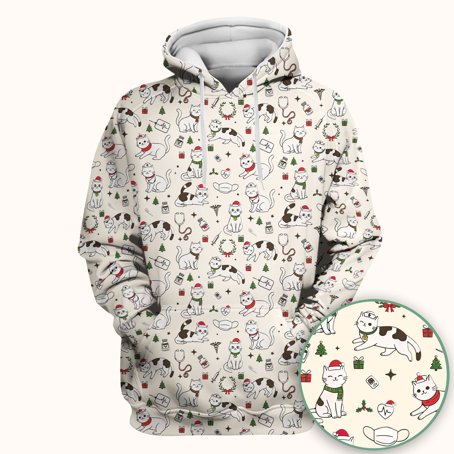 Christmas Cat Scrub Top – Festive Nurse & Holiday Kitty Pattern – Cute Medical Uniform for Nurses, Vets and Healthcare Workers