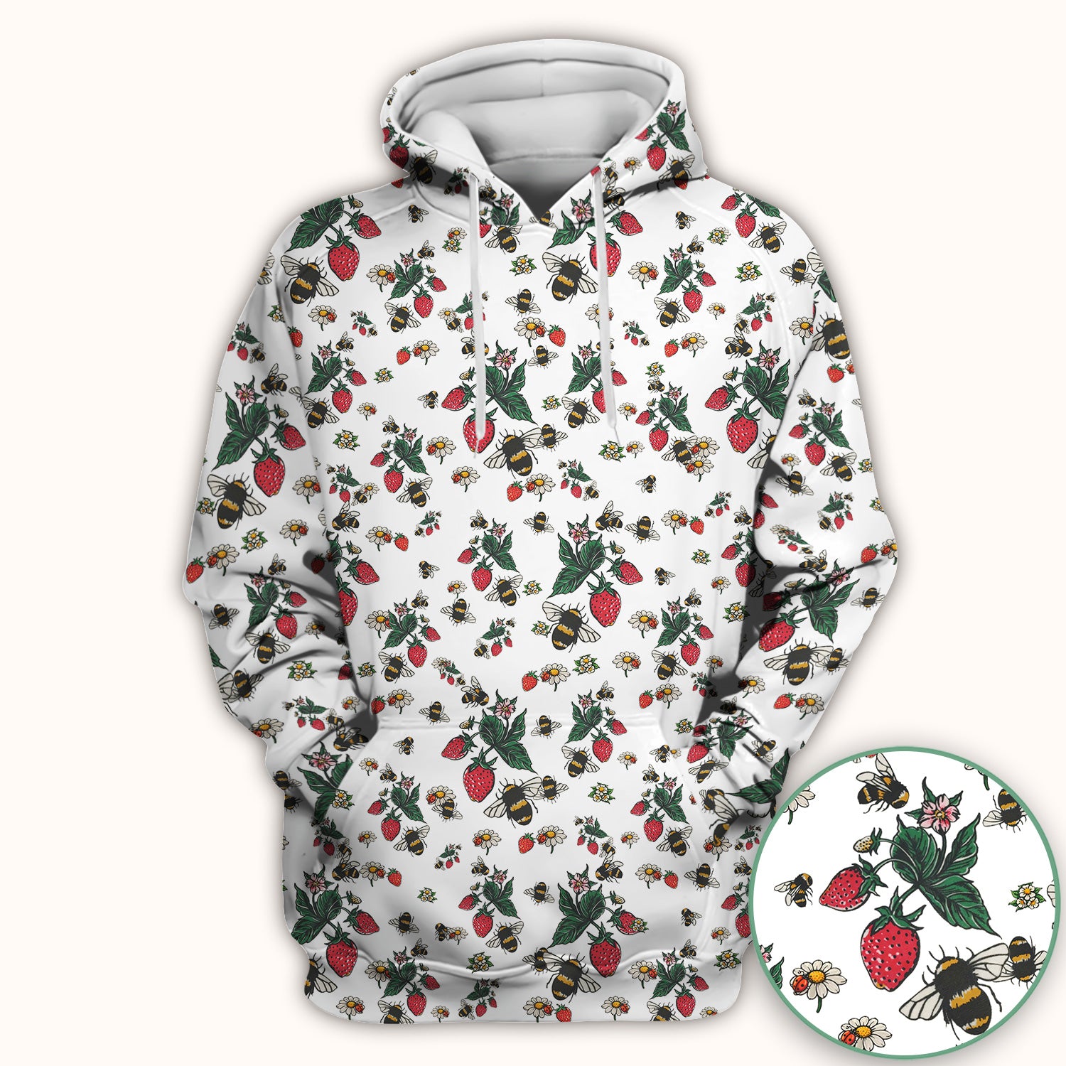 Cute Strawberry Bee Daisy Floral Pattern Scrub Top, Comfortable Scrubs for Nurses