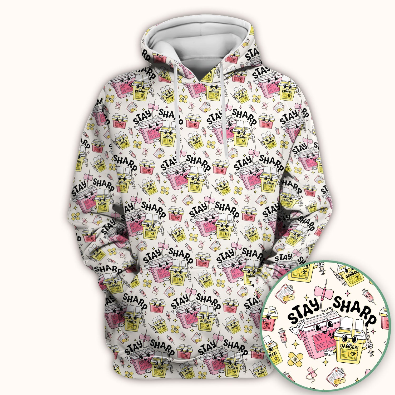 Stay Sharp Nurse Scrub Top, Cute Medical Pattern Scrubs, Breathable Fabrics Nursing Uniform