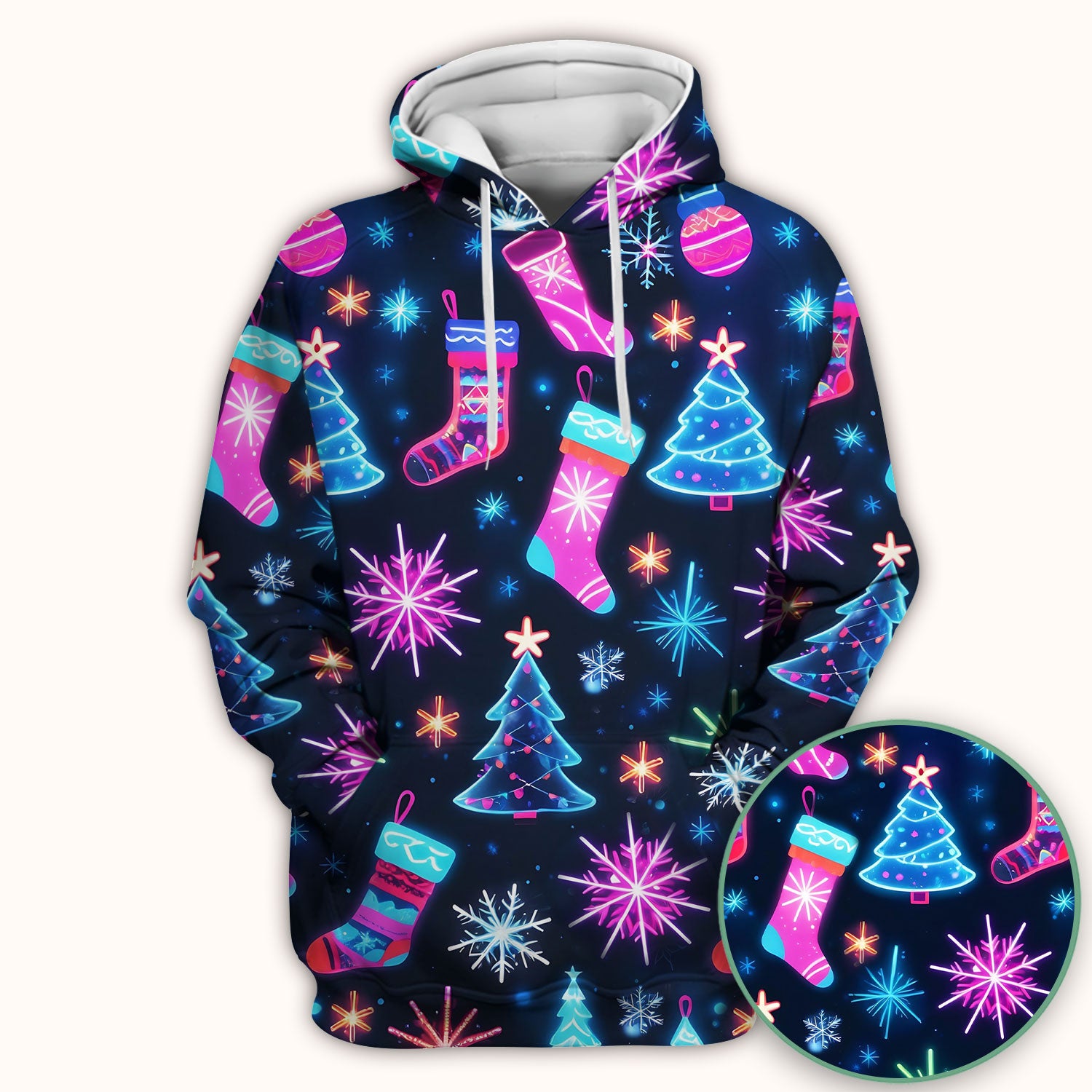 Xmas Neon Pattern Scrub Top, Christmas Scrub Shirt, Breathable Fabrics Nursing Uniform