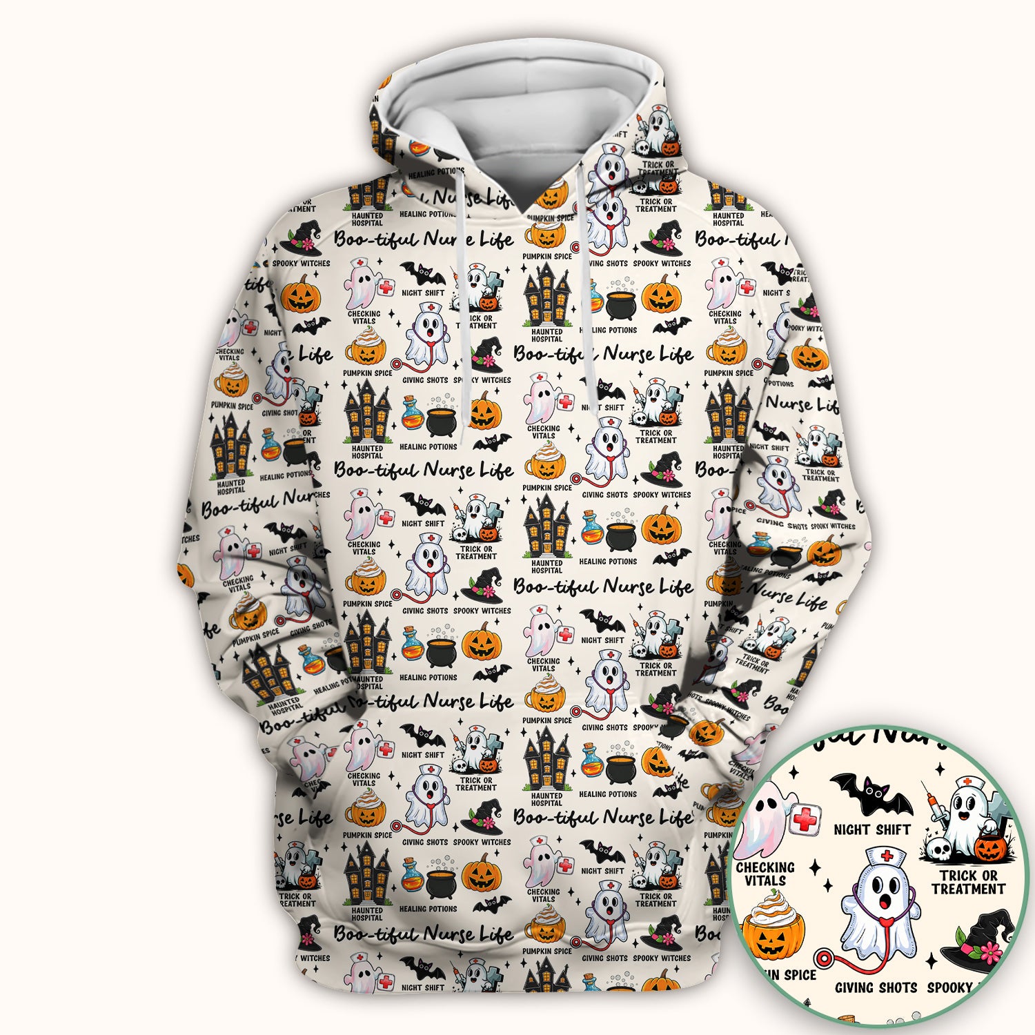Spooky Halloween Boo-tiful Nurse Life Scrub Top, Comfortable Scrubs for Nurses