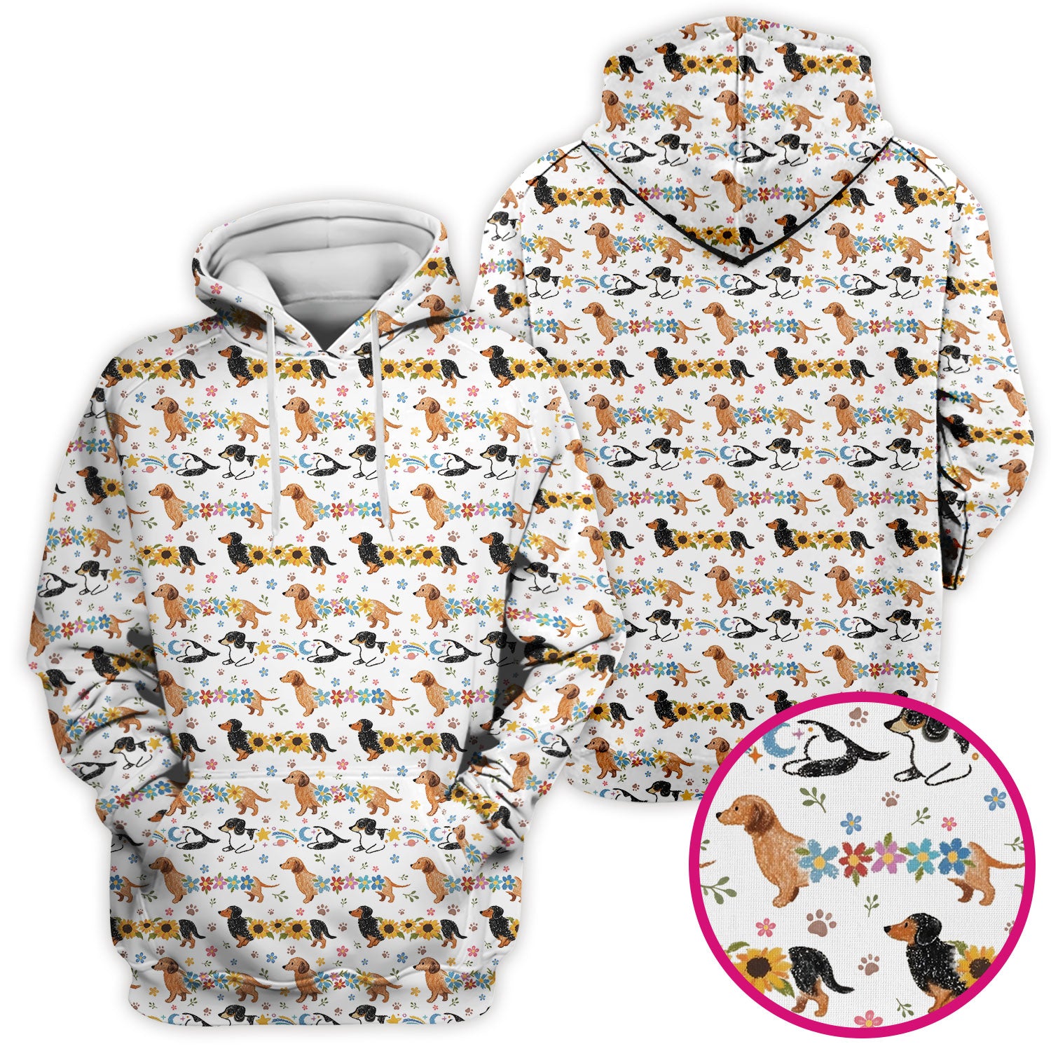 Floral Wiener Dog Pattern Scrub Top, Medical Scrubs for Nurses