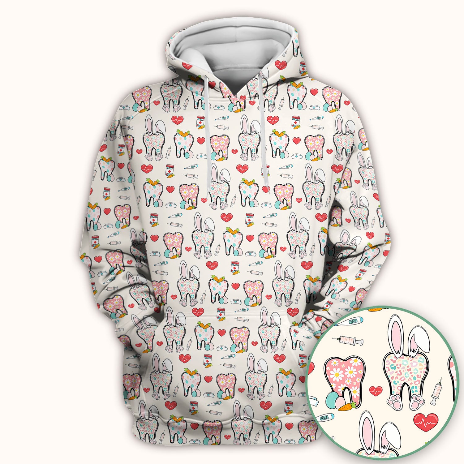 Playful Bunny Dentist Illustration Medical Scrub Top, Comfortable Scrubs for Nurses, Easter