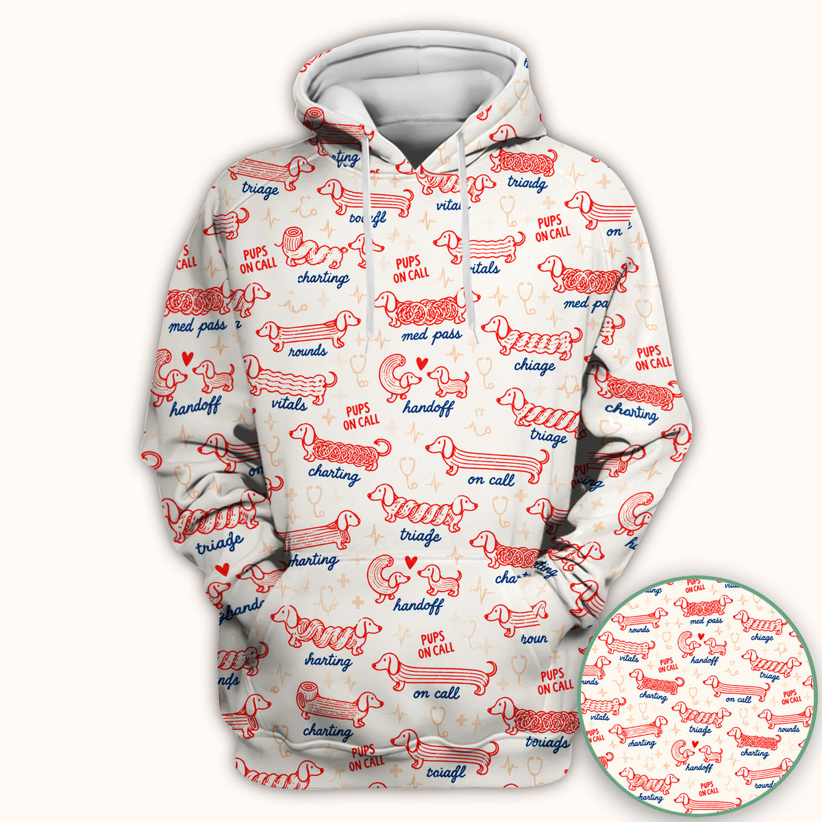 Cute Pups On Call Dachshund Pattern Scrub Top, Comfortable Scrubs for Nurses