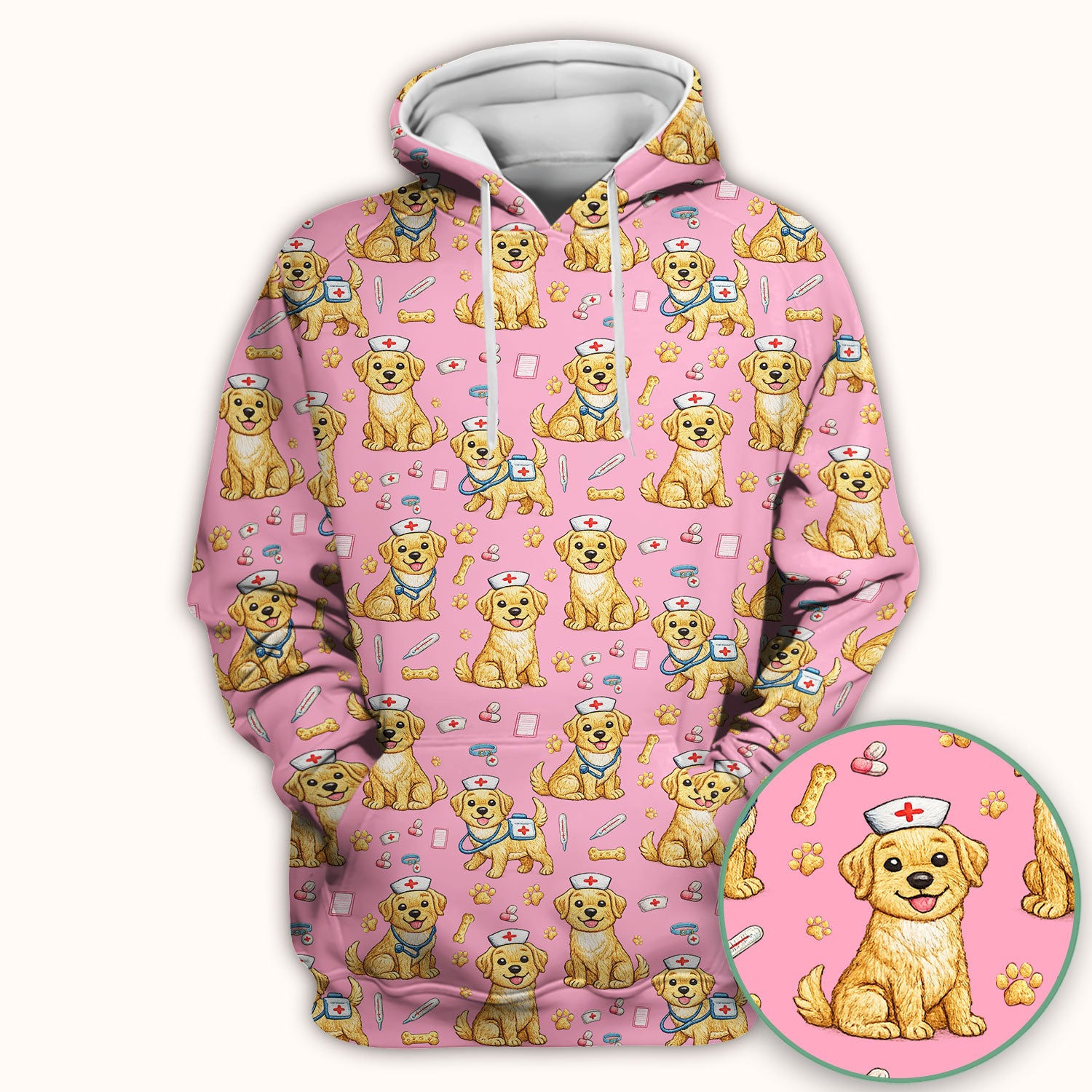 Cute Puppy Nurse Medical Print Scrub Top, Comfortable Scrubs for Nurses