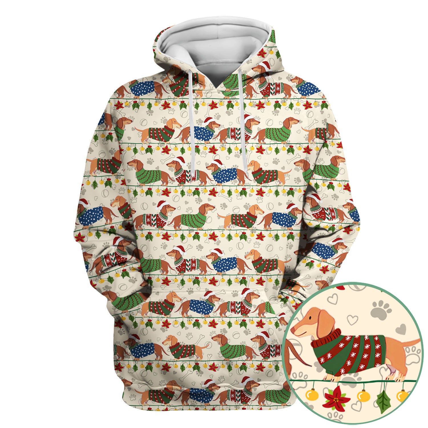 Christmas Dachshund Scrub Top - Cute Dog Print Scrubs for Women, Men Multi Color - Holiday Scrub Shirt Gift for Nurse, CNA, RN, Doctor