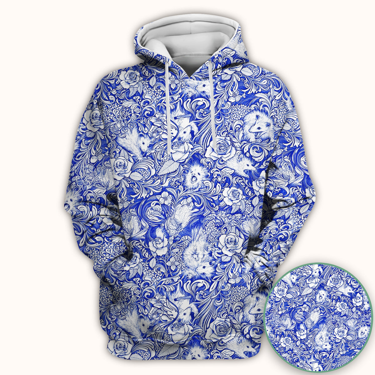 Blue Floral Opossum and Roses Scrub Top, Comfortable Scrubs for Nurses