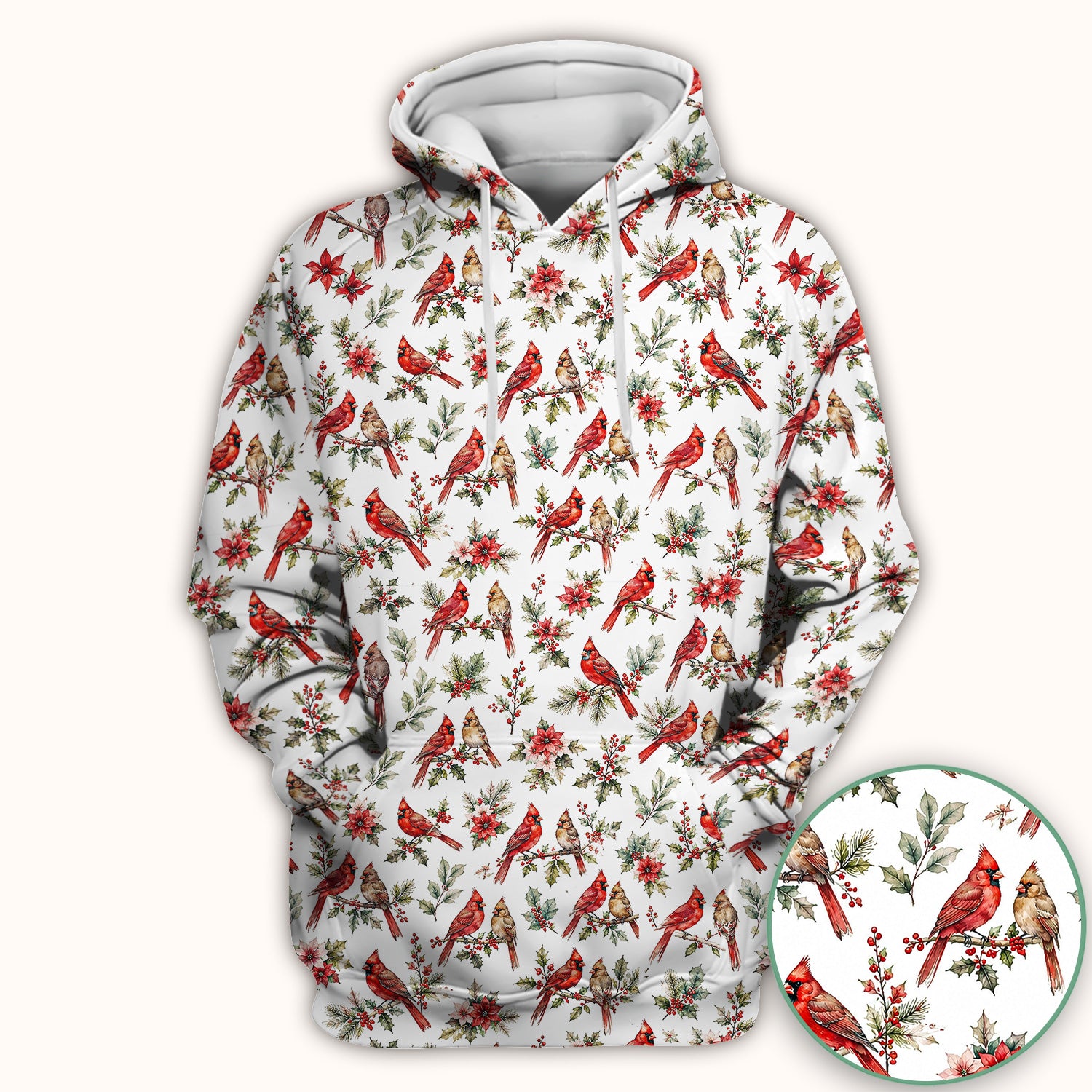 Festive Cardinal and Holly Scrub Top, Comfortable Scrubs for Nurses