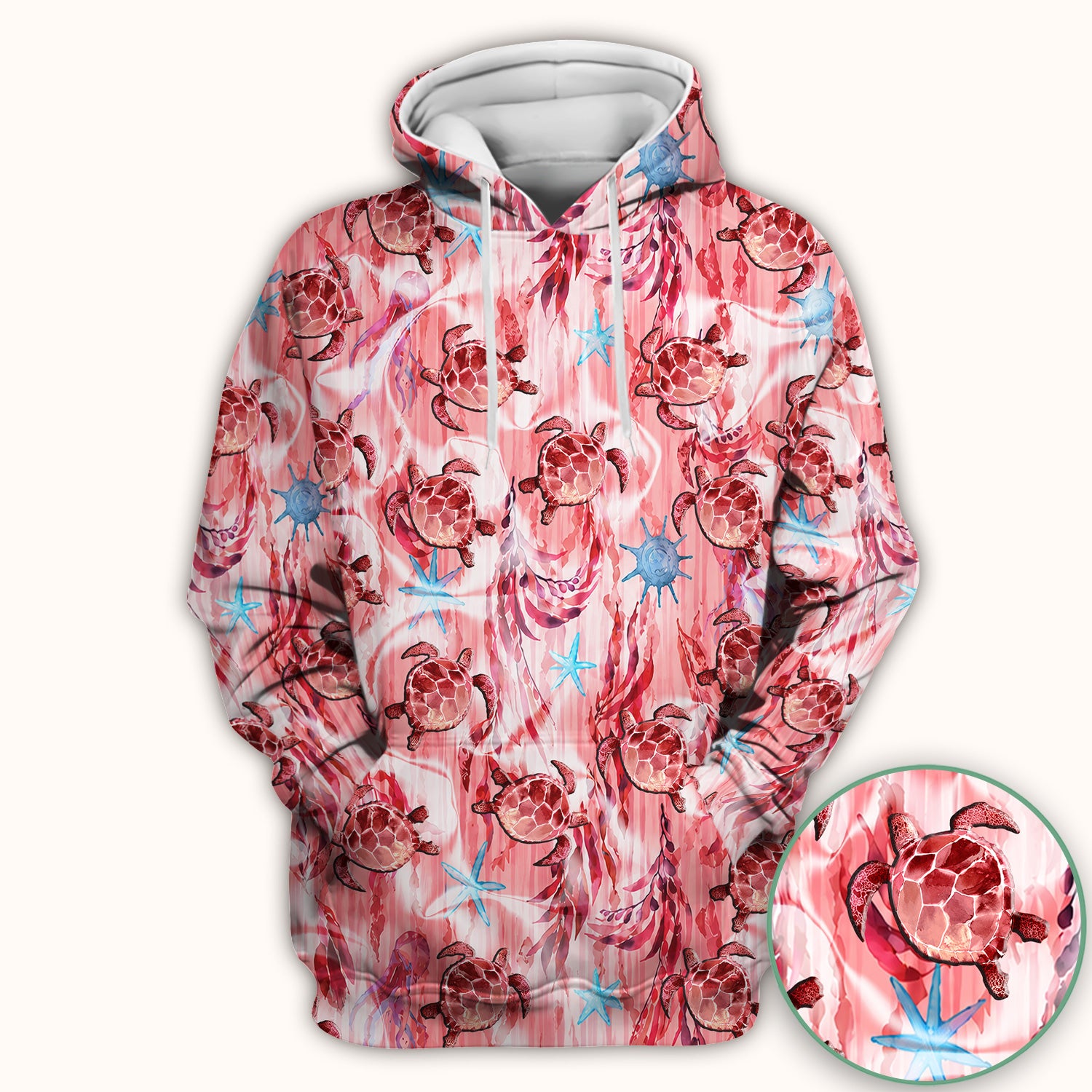 Pink Sea Turtle Ocean Pattern Scrub Top, Comfortable Scrubs for Nurses