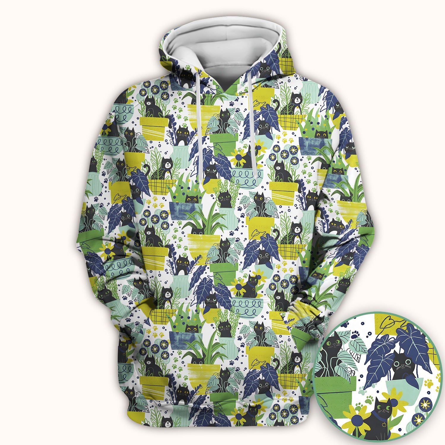 Black Cat Planter Garden Pattern Scrub Top, Comfortable Scrubs for Nurses