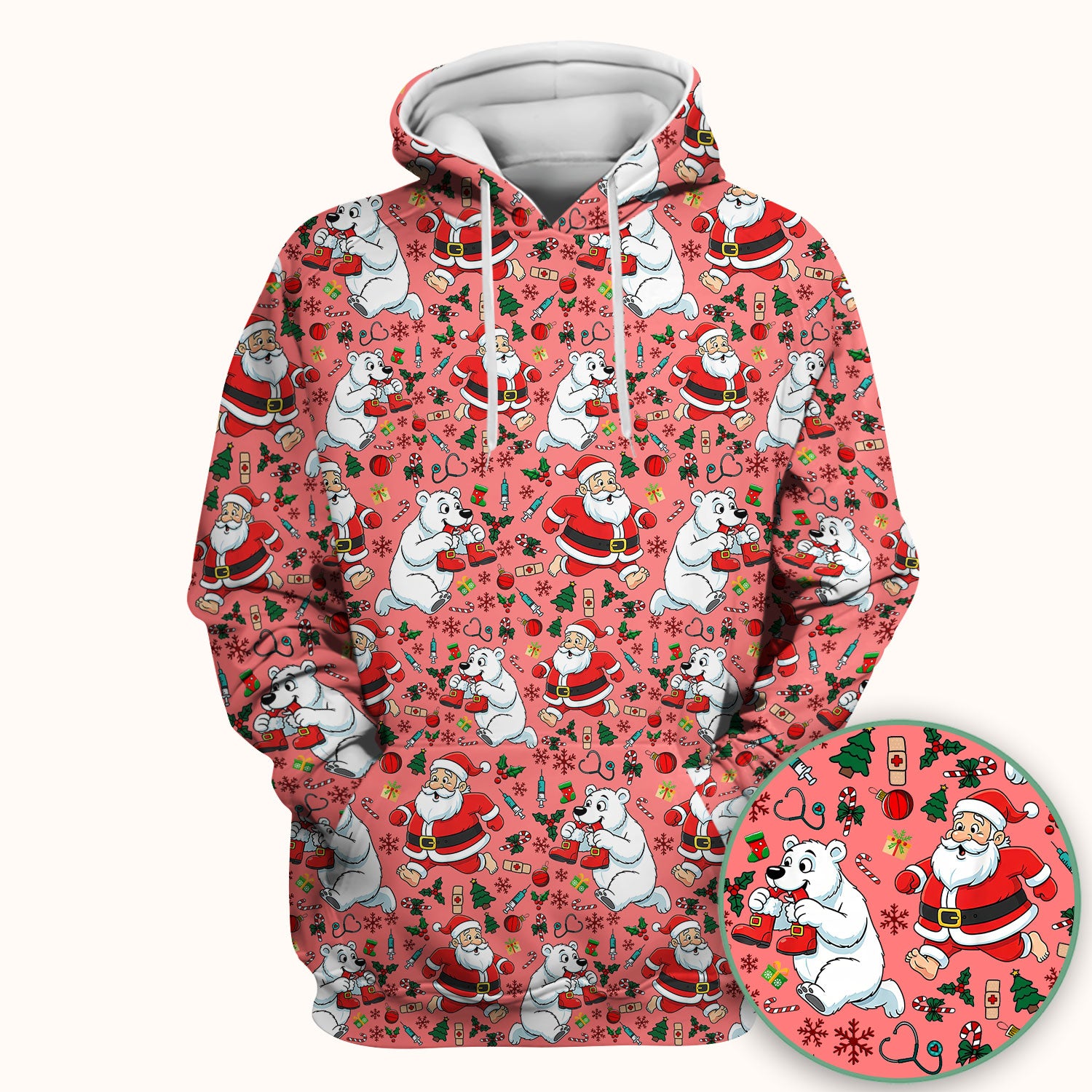 Christmas Santa & Polar Bear Scrub Top - Funny Holiday Nurse Shirt for Women - Cute Winter Medical Uniform