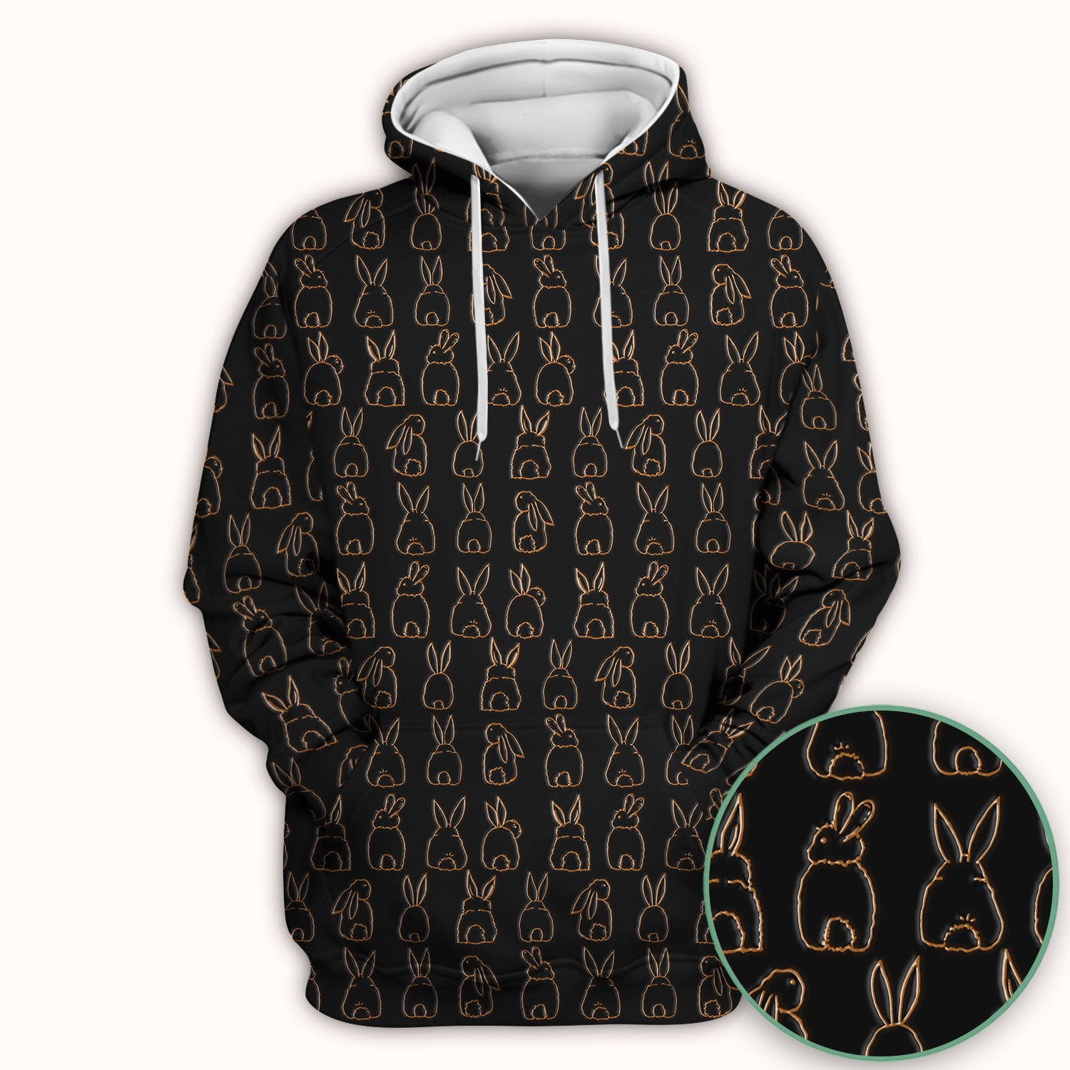 Cartoon Bunny Line Art Pattern Medical Scrub Top, Comfortable Scrubs for Nurses, Easter