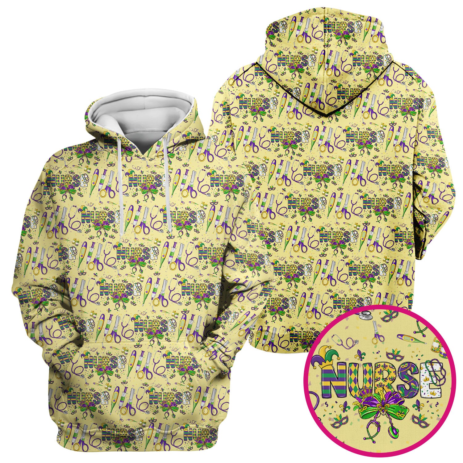 Mardi Gras Nurse Scrub Top, Holiday Medical Pattern Nurse Shirt, Breathable Fabrics Nursing Uniform
