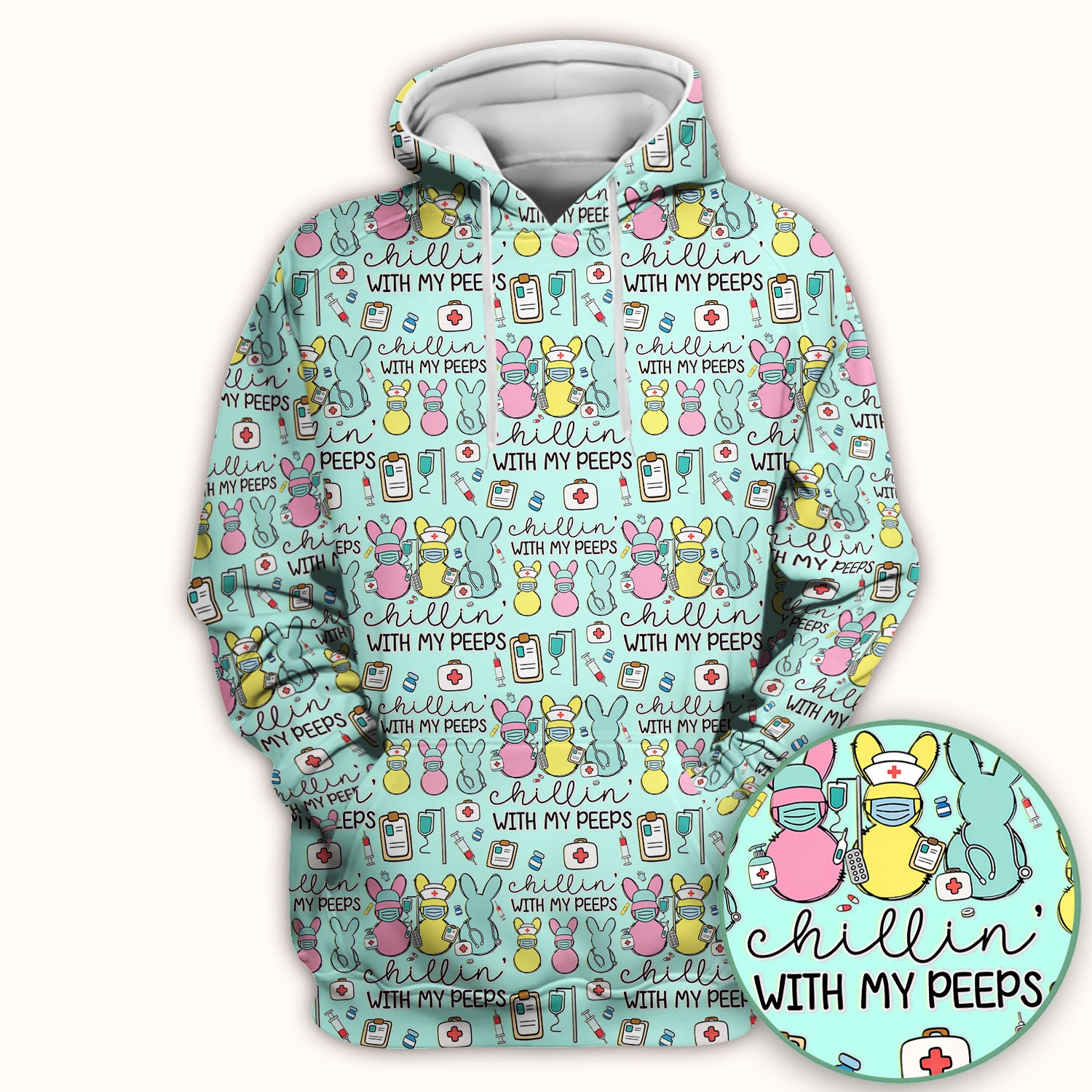 Cute Bunny Nurse Chillin With My Peeps Scrub Top, Comfortable Scrubs for Nurses, Easter