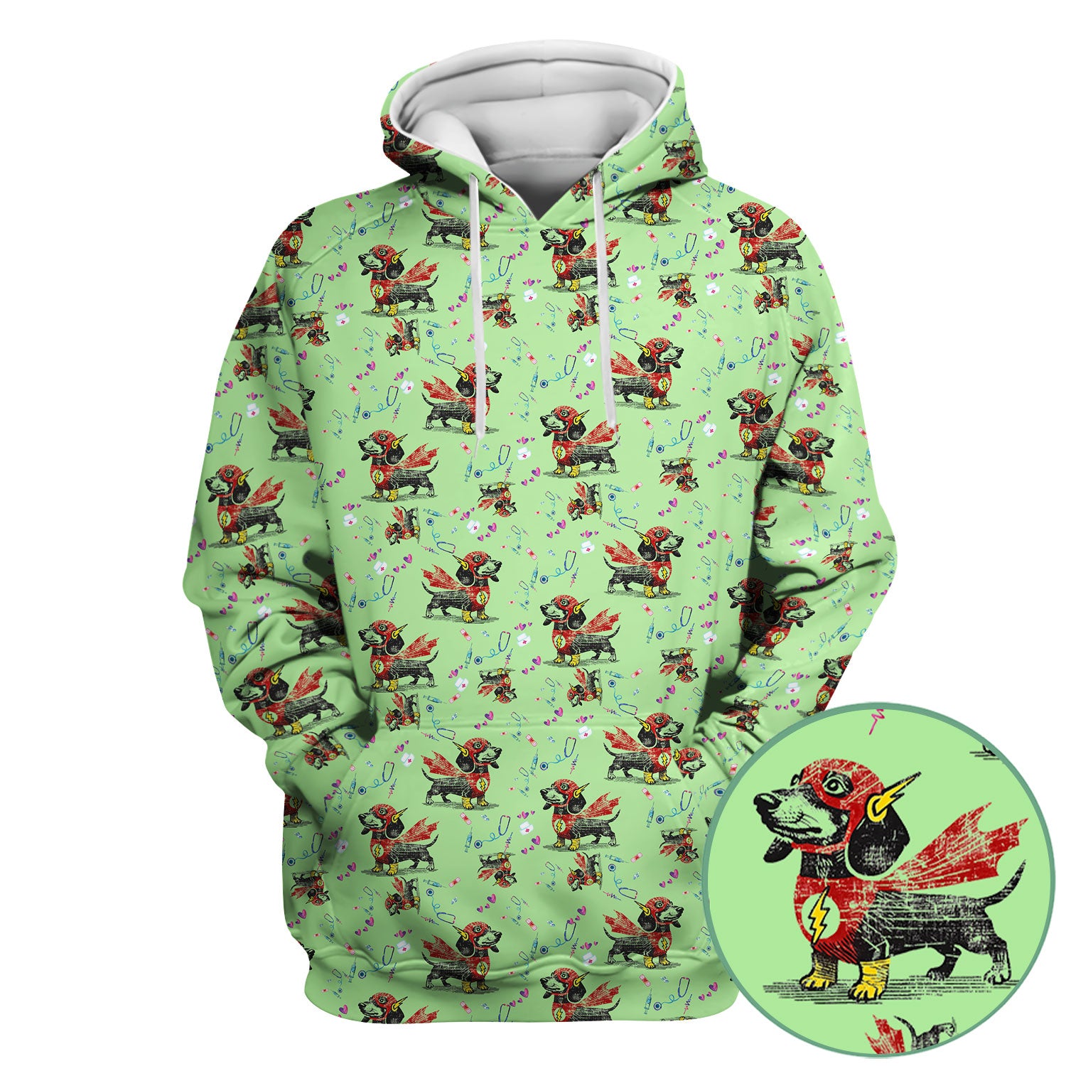 Super Nurse Dachshund Scrub Shirt - Hero Sausage Dog Print Medical Top - Funny Dog Print Gift for Nurses RN CNA LPN