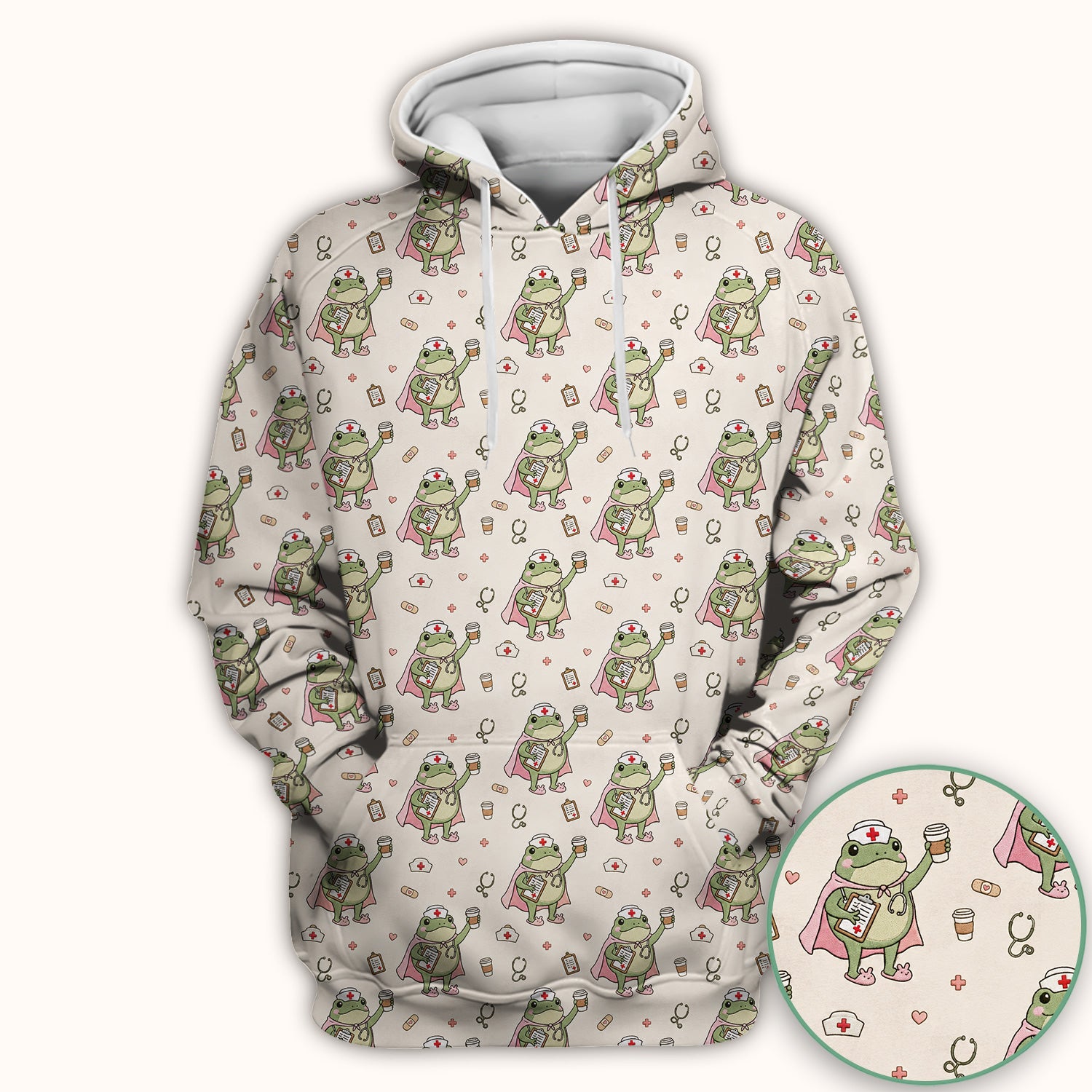 Cute Super Nurse Frog Pattern Scrub Top, Comfortable Scrubs for Nurses