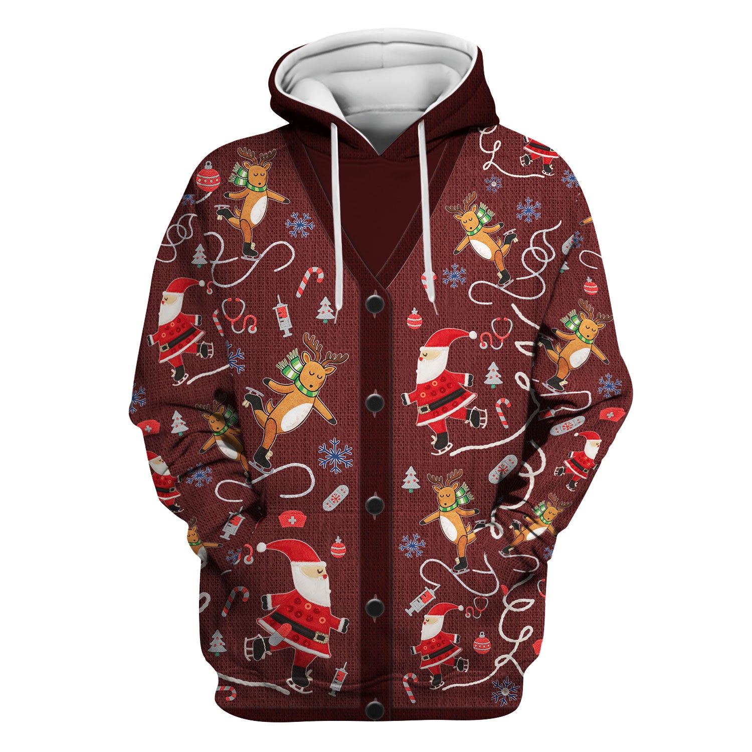 Christmas Reindeer Santa Nurse Scrub Top, Cute Holiday Medical Uniform Shirt for Women